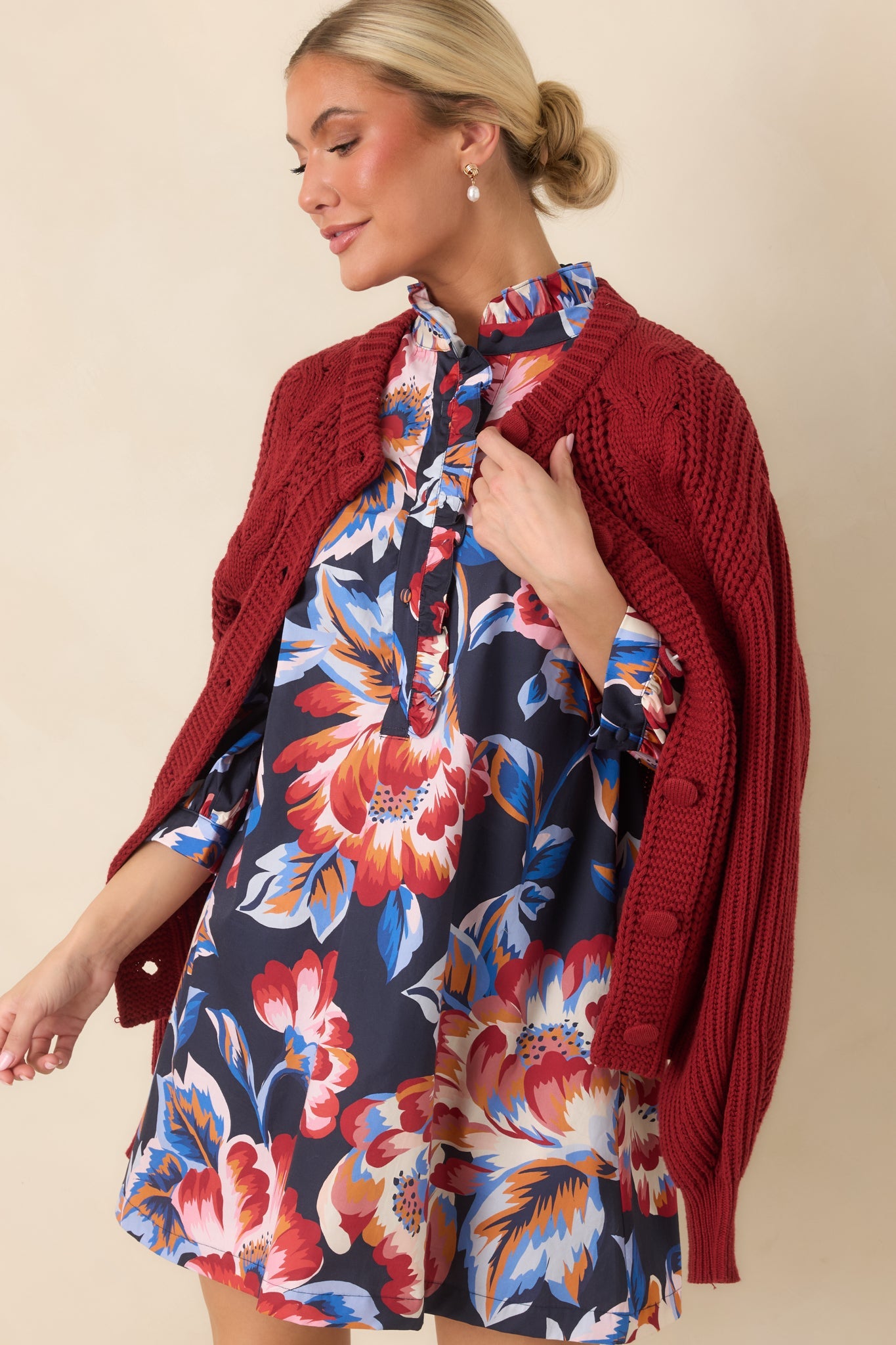 EXCLUSIVE: Prosperina Maren Navy Multi Floral Cotton Mini Dress