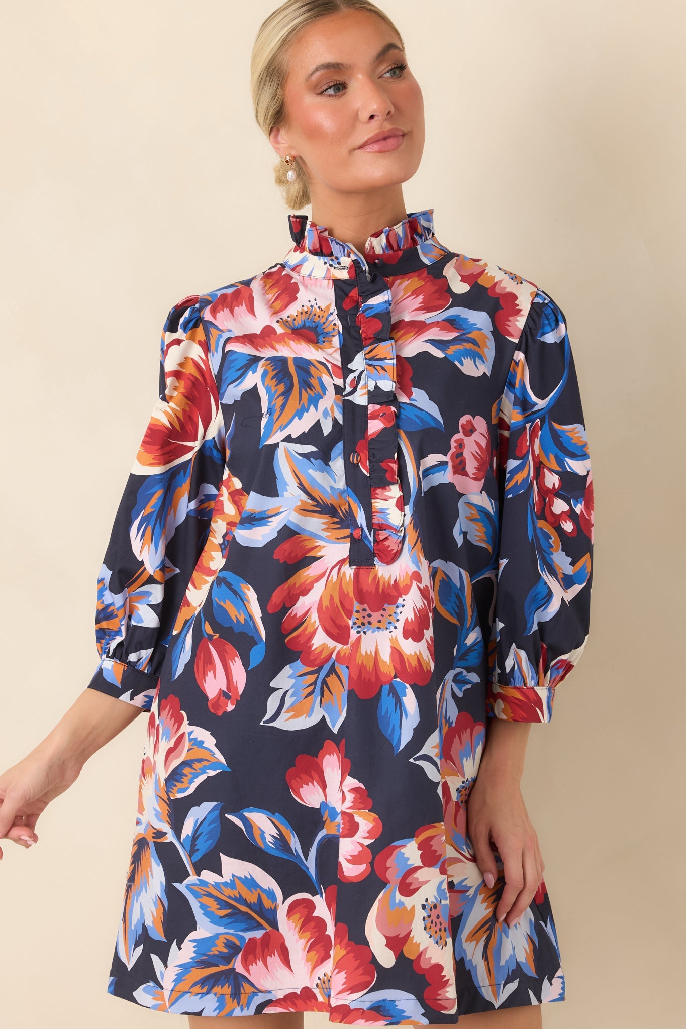 EXCLUSIVE: Prosperina Maren Navy Multi Floral Cotton Mini Dress