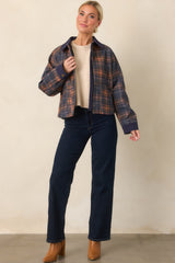 Check the Forecast Navy Multi Plaid Cotton Jacket