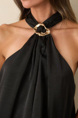 Draped In Myth Black Halter Ring Detail Blouse