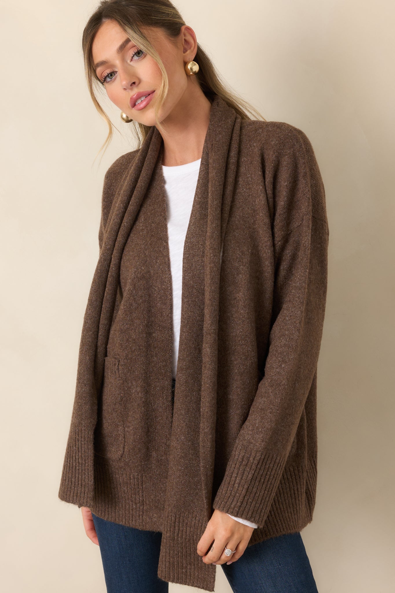 A Well-Knit Plan Dark Mocha Knit Cardigan & Scarf Set