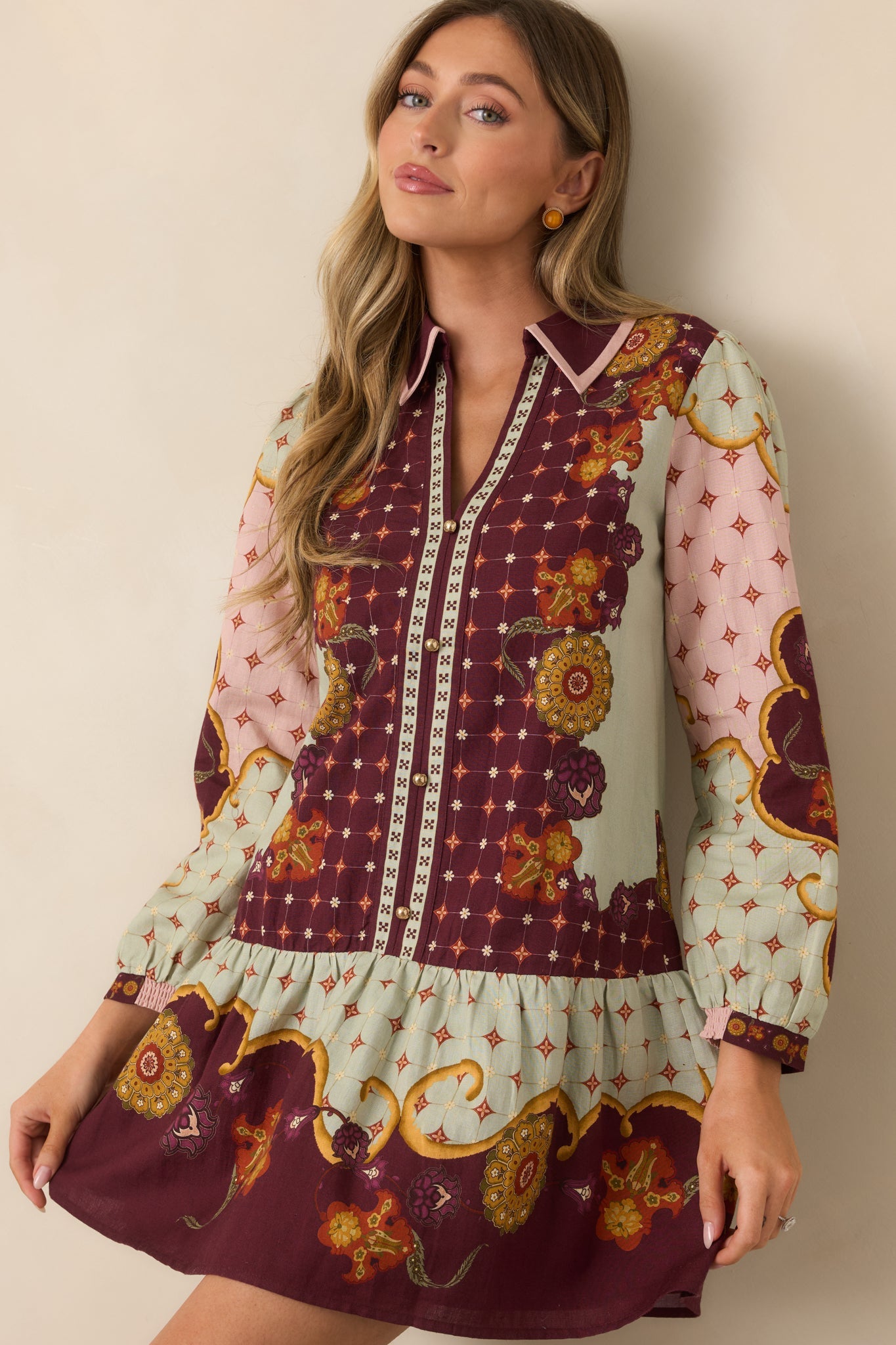 Anna Cate Wine & Sage Rustic Bloom Mini Dress