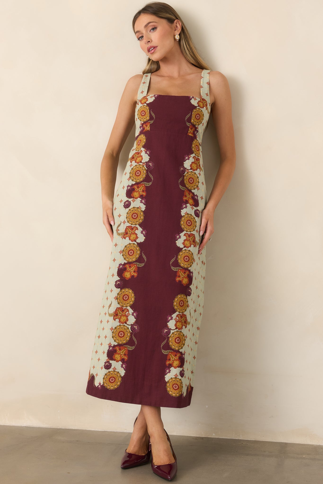 Anna Cate Minnie Wine & Sage Rustic Bloom Midi Dress