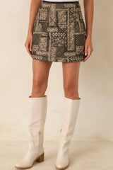 Consider it Covered Moss Green & Ivory Paisley Quilted Mini Skirt