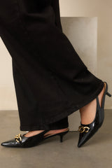 Chain of Events Black Patent Gold Chain Slingback Kitten Heels