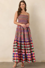 Every Shade of Happy Red Multi Plaid Maxi Dress