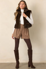 Astrid Montana Brown Faux Fur Zip Front Vest
