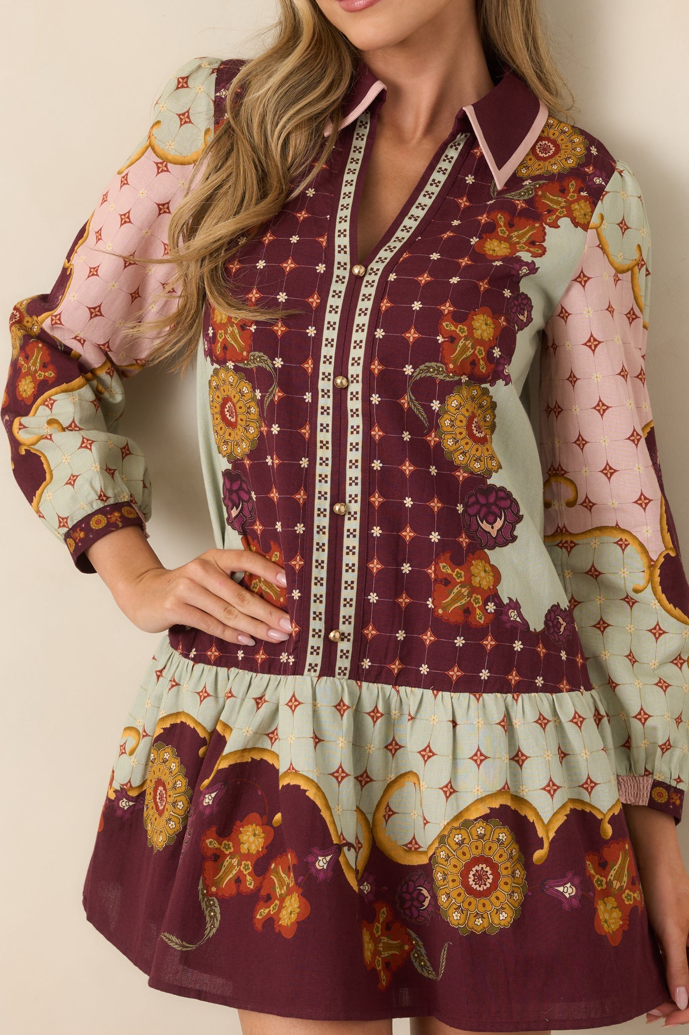 Anna Cate Wine & Sage Rustic Bloom Mini Dress