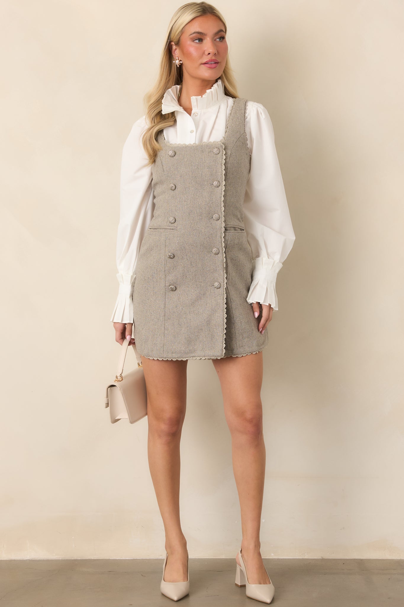 ASTR the Label Luna Taupe Double-Breasted Mini Dress