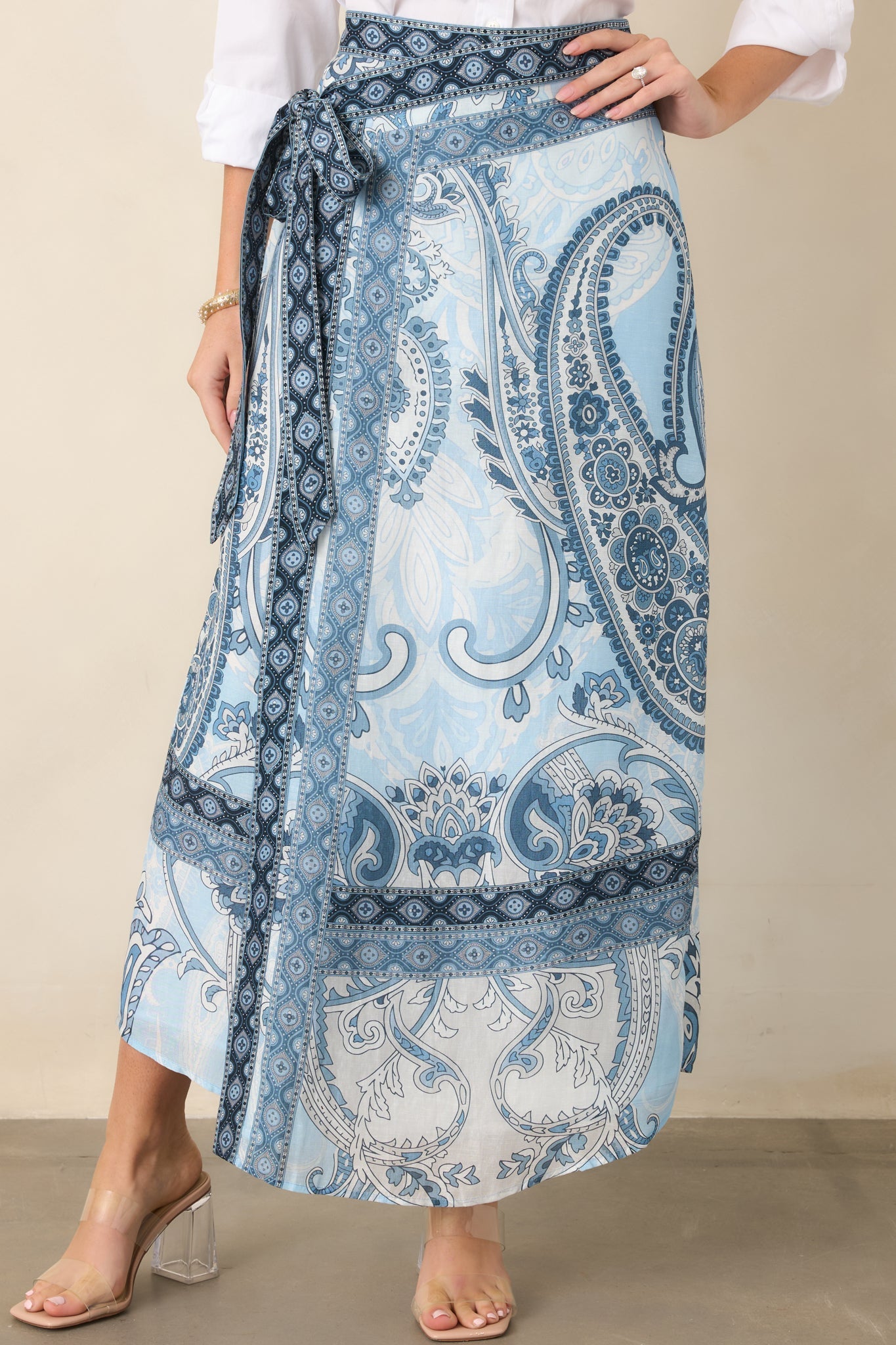 Anna Cate Wiley Blue Myth Paisley Wrap Maxi Skirt