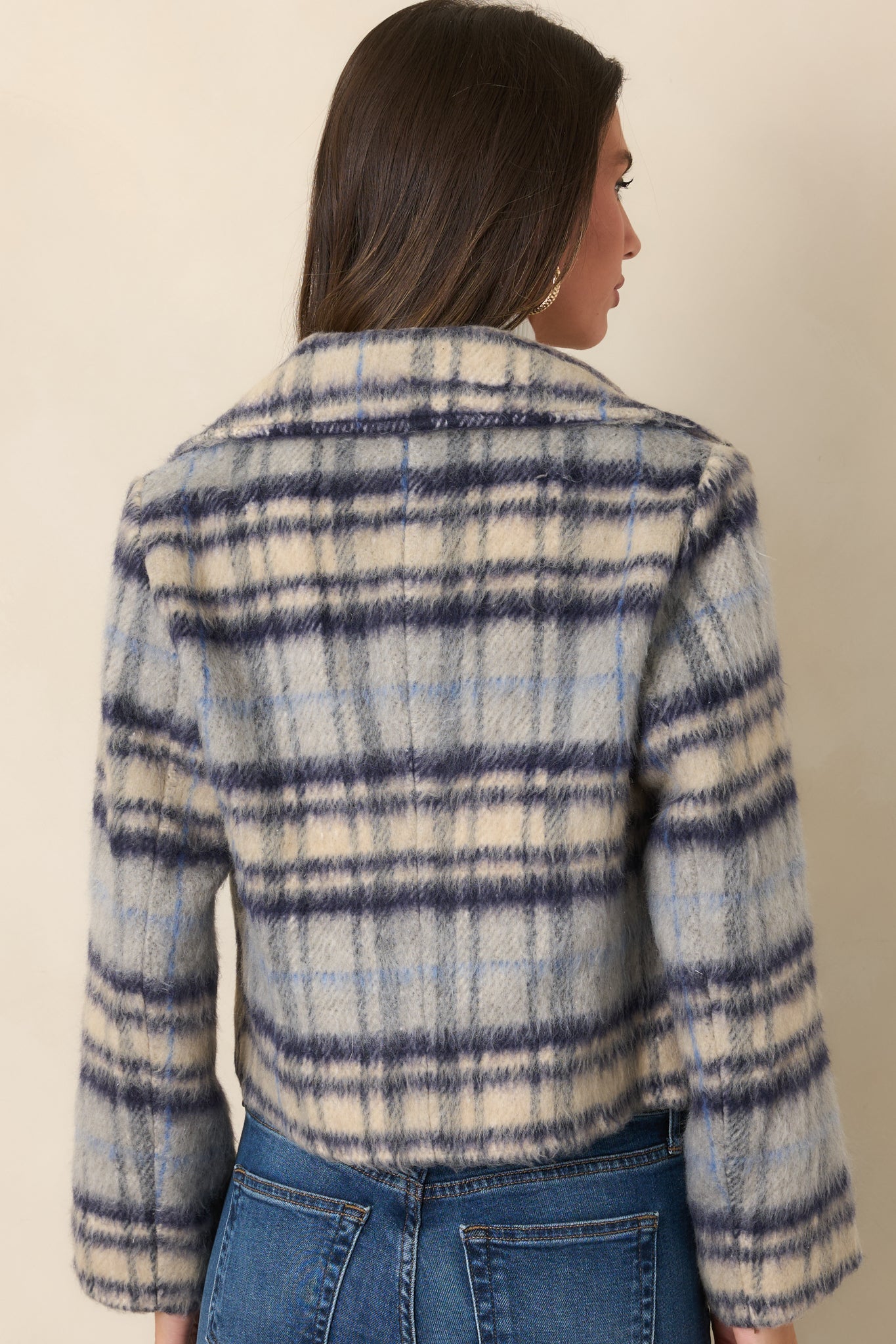 Astrid Stevie Blue Plaid Flannel Jacket