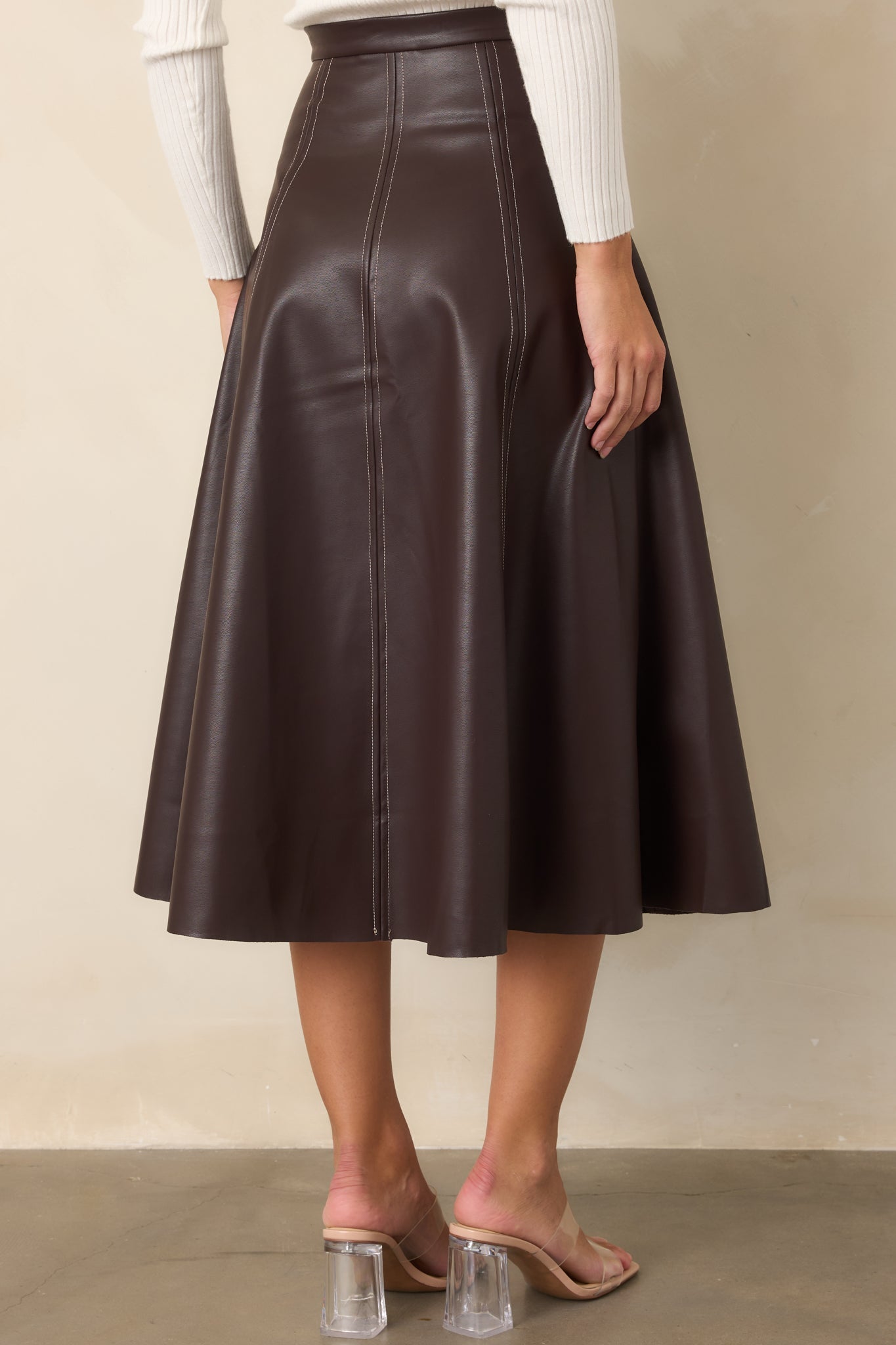 Astrid Wrangler Brown Faux Leather Midi Skirt
