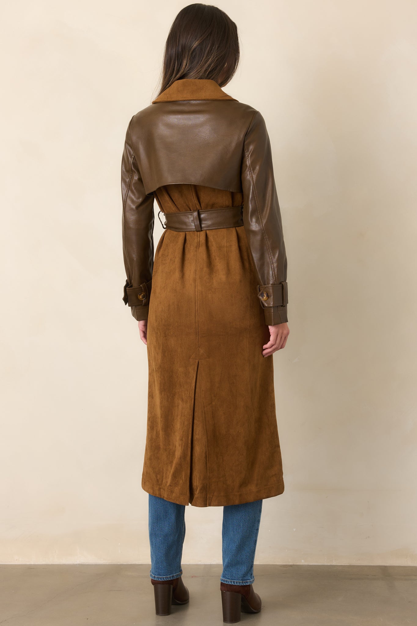 En Saison Yumi Brown Faux Leather Trench Coat
