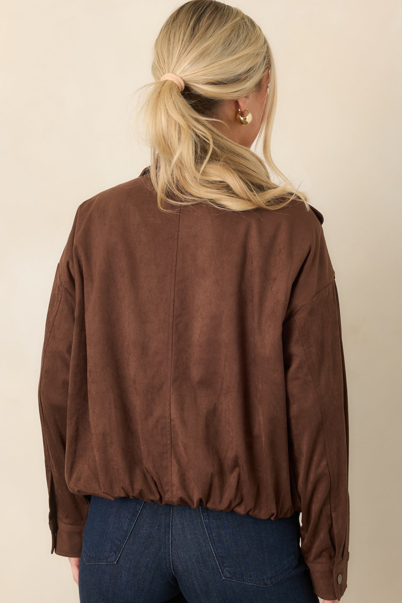 A Smooth Departure Chocolate Brown Faux Suede Bomber Jacket