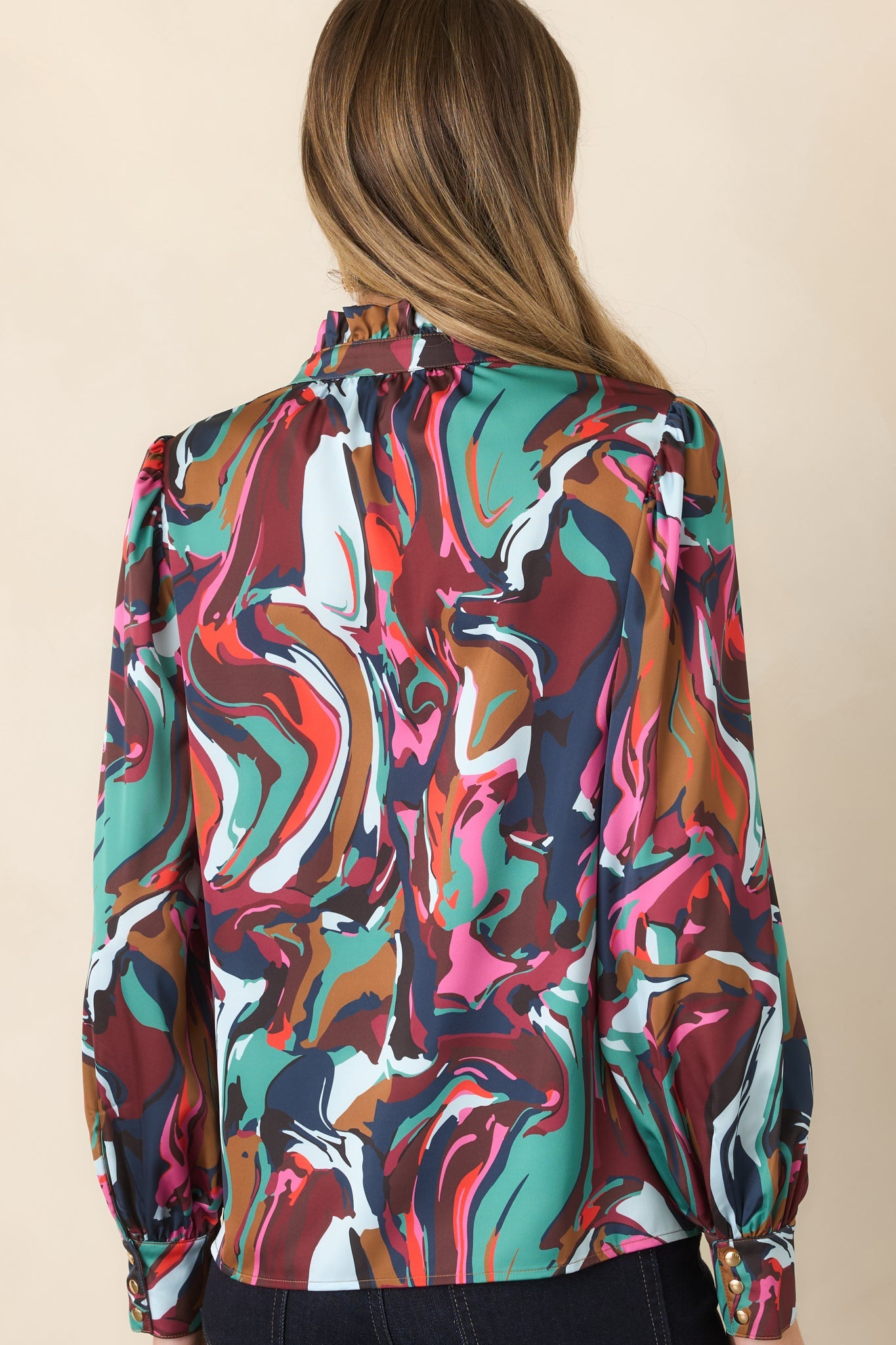 CROSBY Lyla Color Current Multi Abstract Blouse