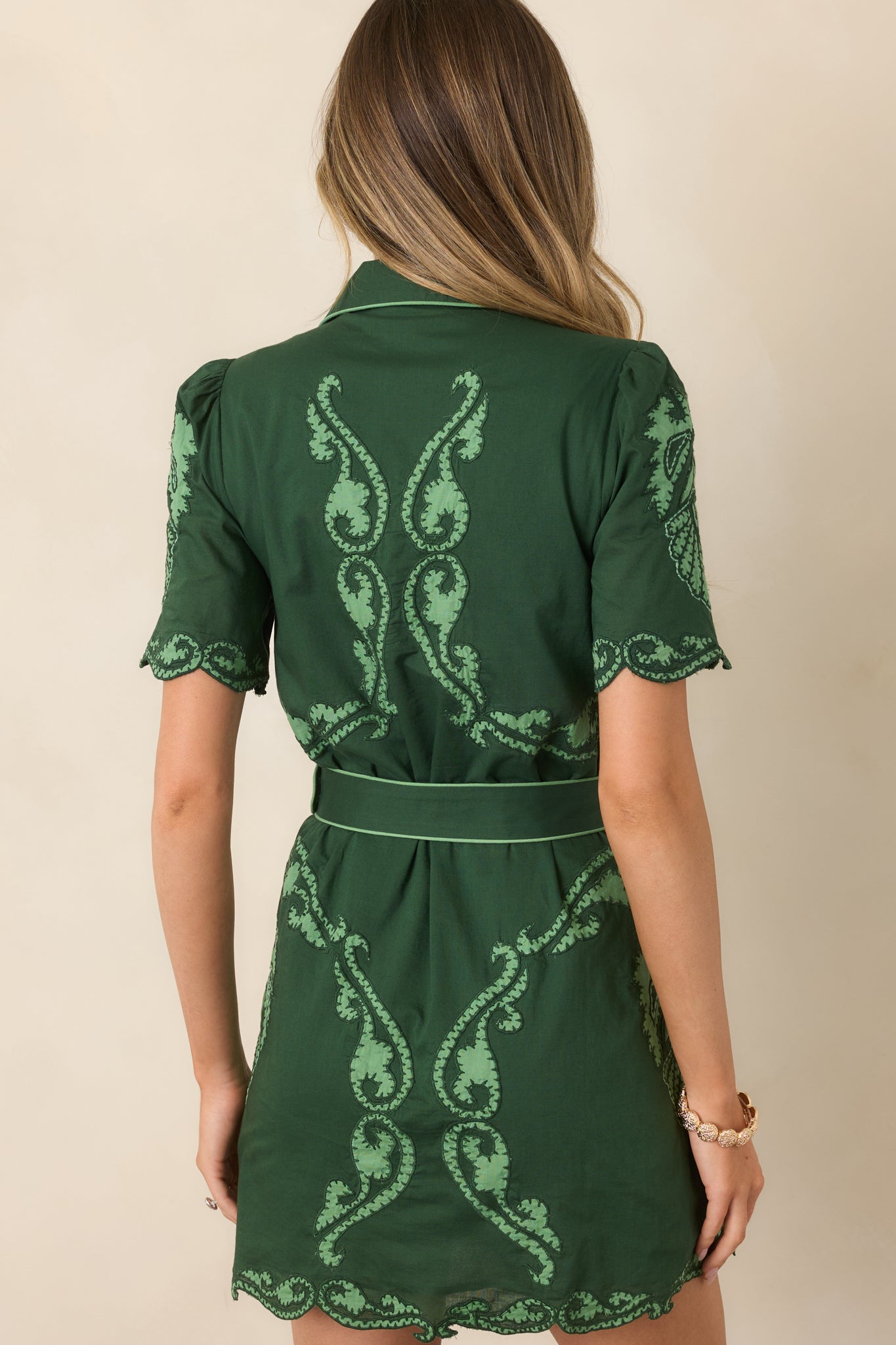 Anna Cate Poppy Green Regal Scallop Cotton Mini Dress