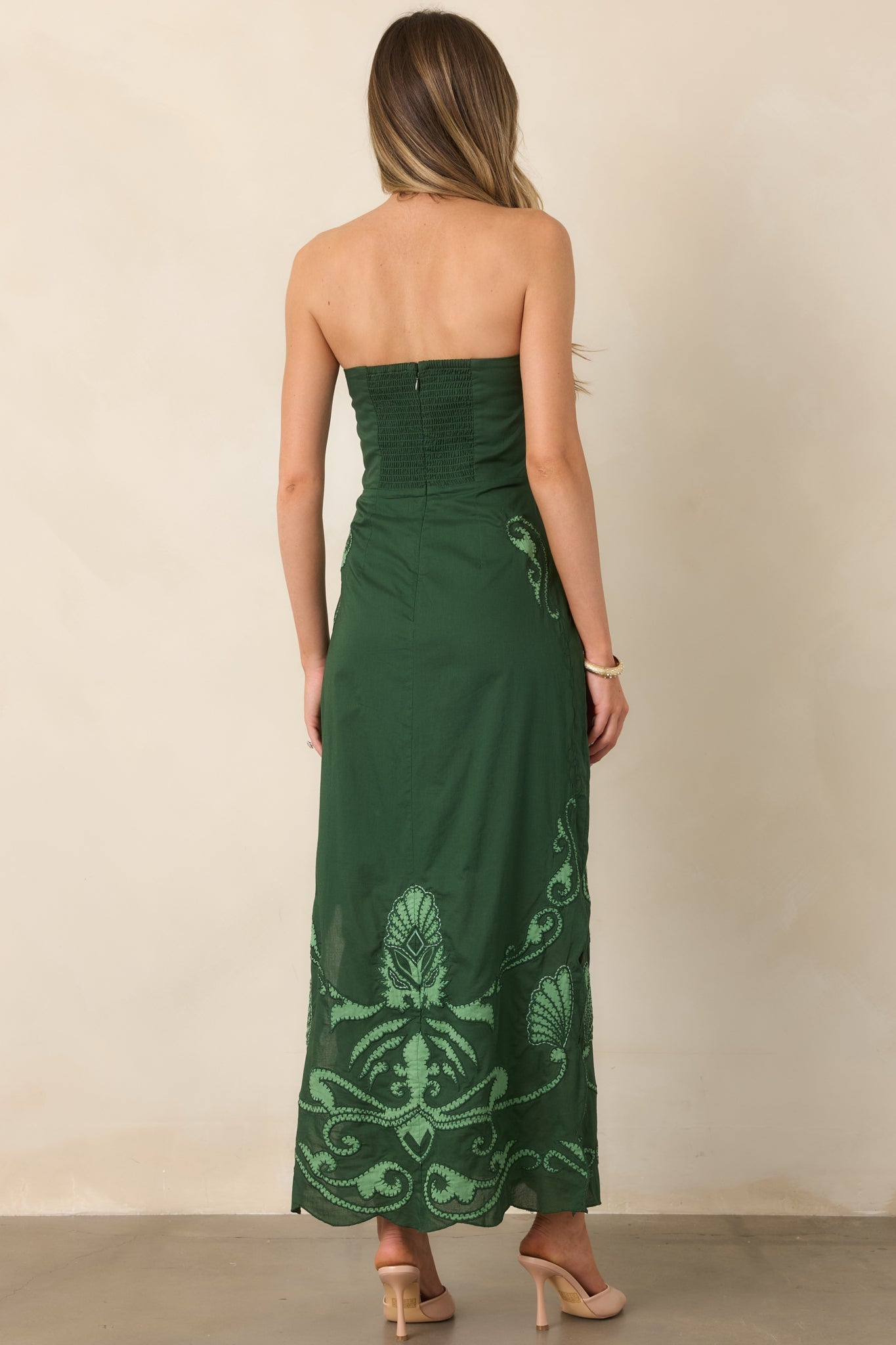 Anna Cate Hayden Green Regal Scallop Strapless Midi Dress