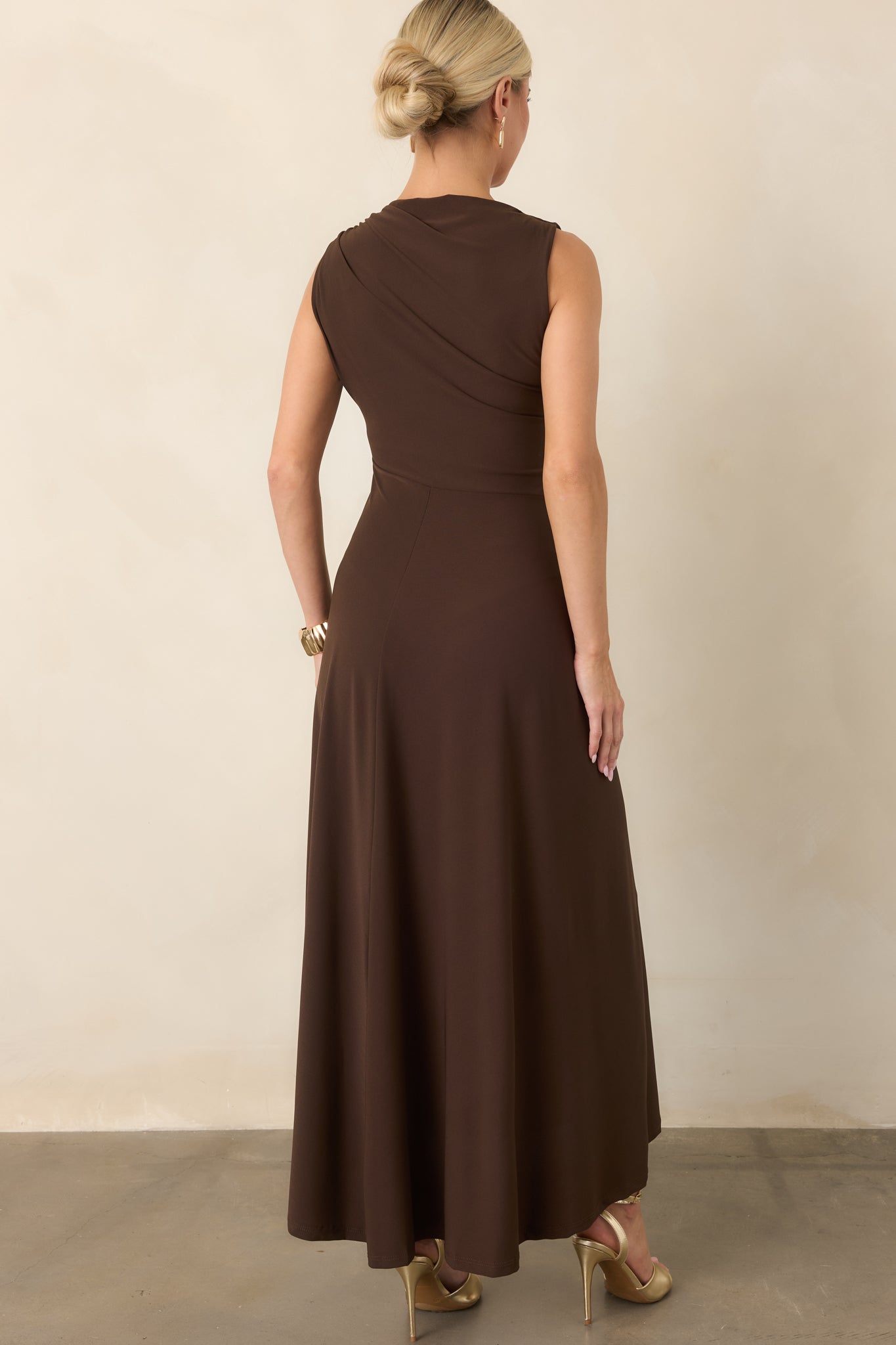 Astrid Blyth Chocolate Brown Draped Maxi Dress