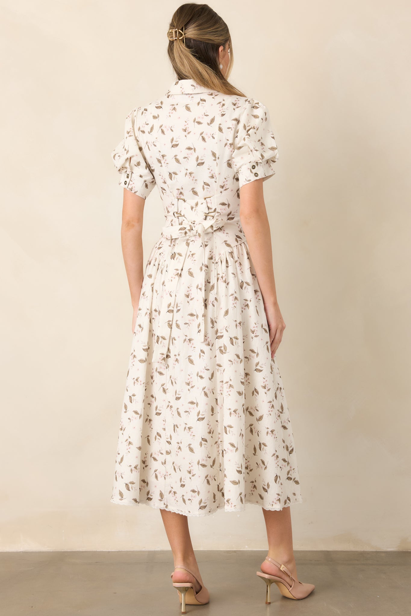 En Saison Hannah Ivory Floral Linen Blend Midi Shirt Dress