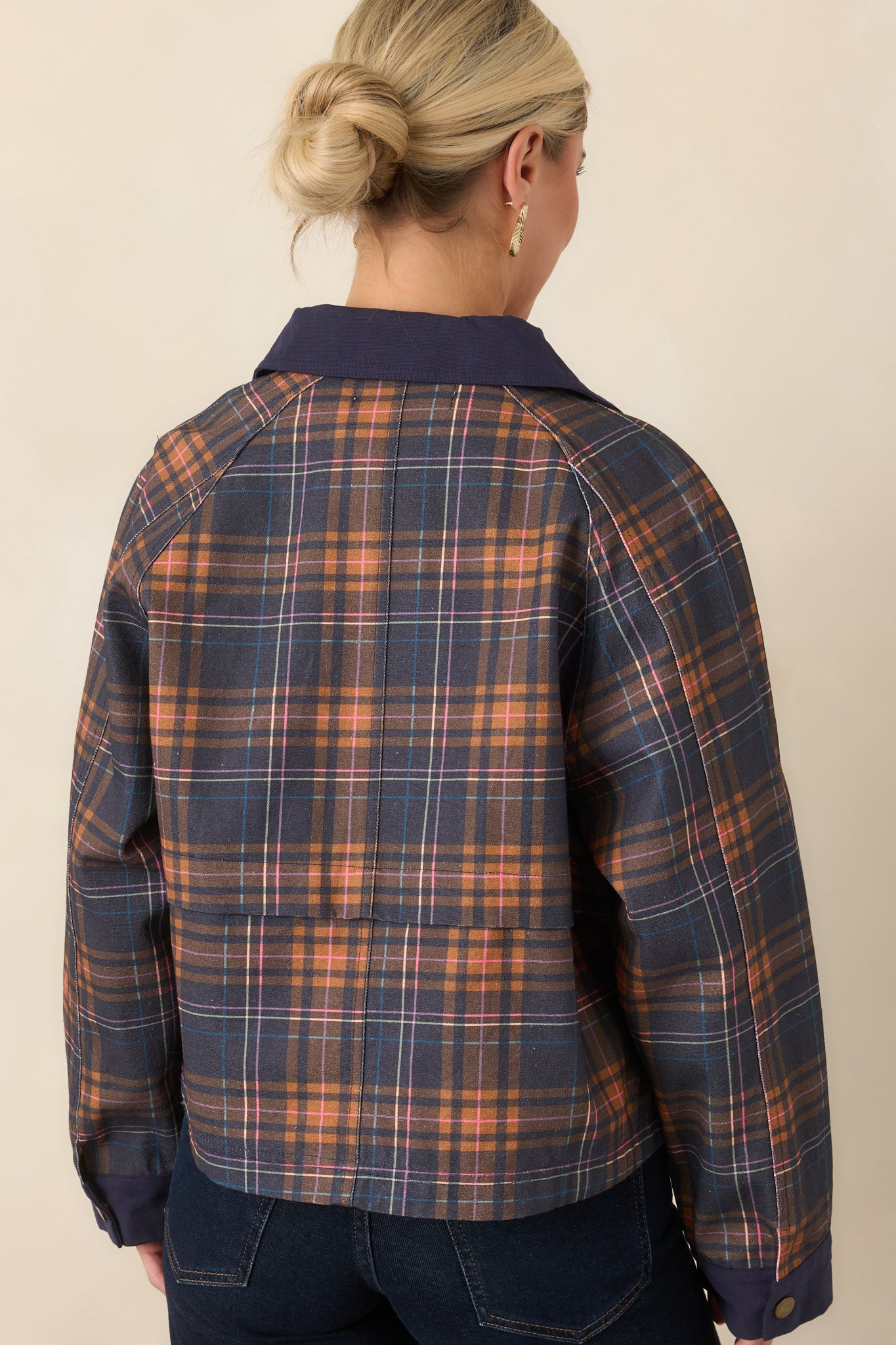 Check the Forecast Navy Multi Plaid Cotton Jacket