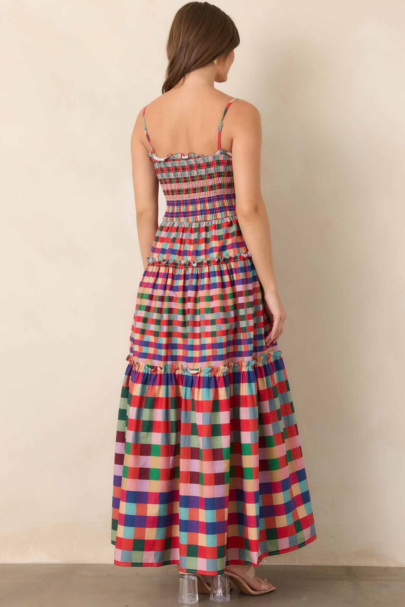 Every Shade of Happy Red Multi Plaid Maxi Dress