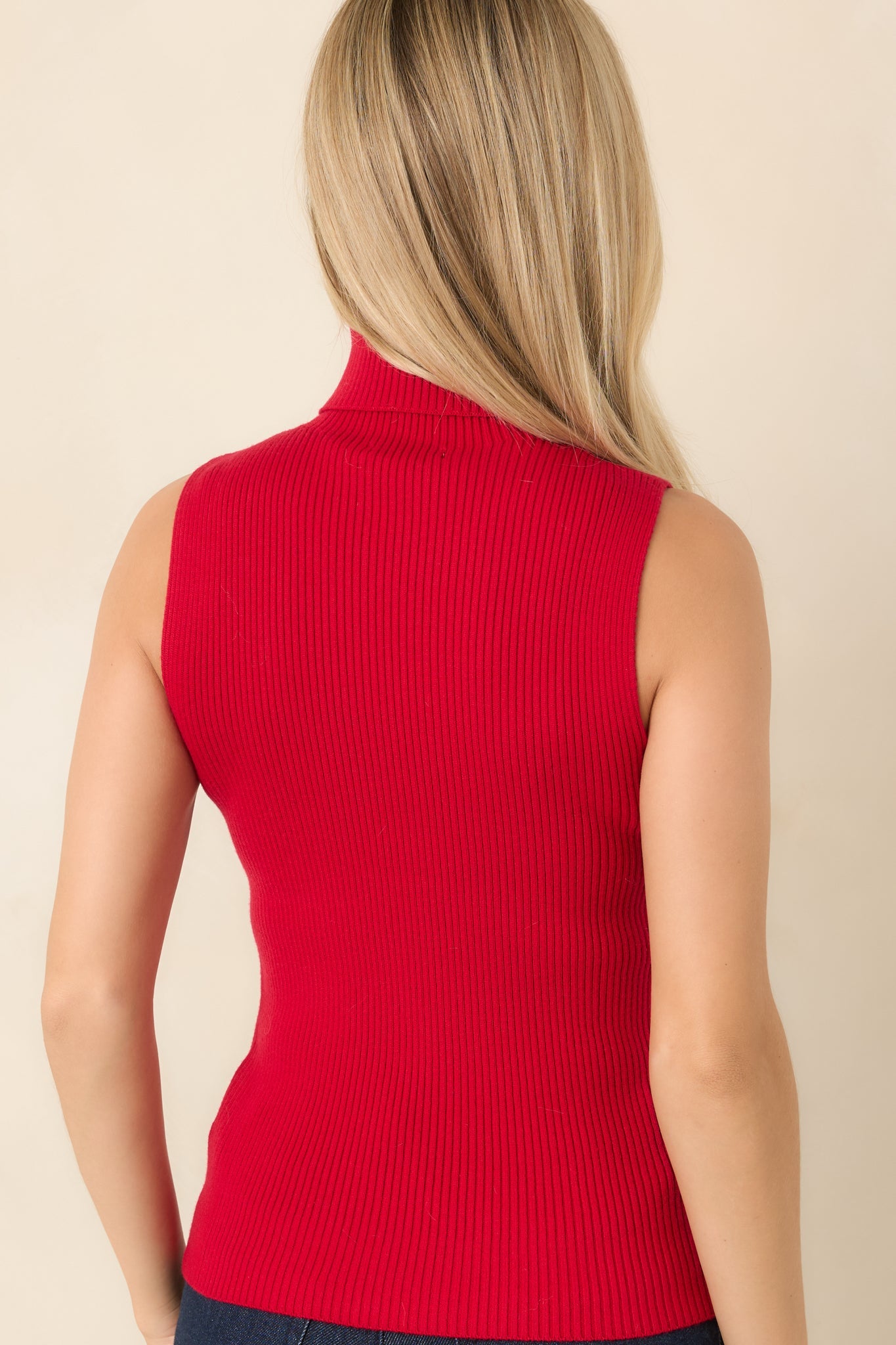 Astrid Wilco Red Essential Sleeveless Turtleneck Top