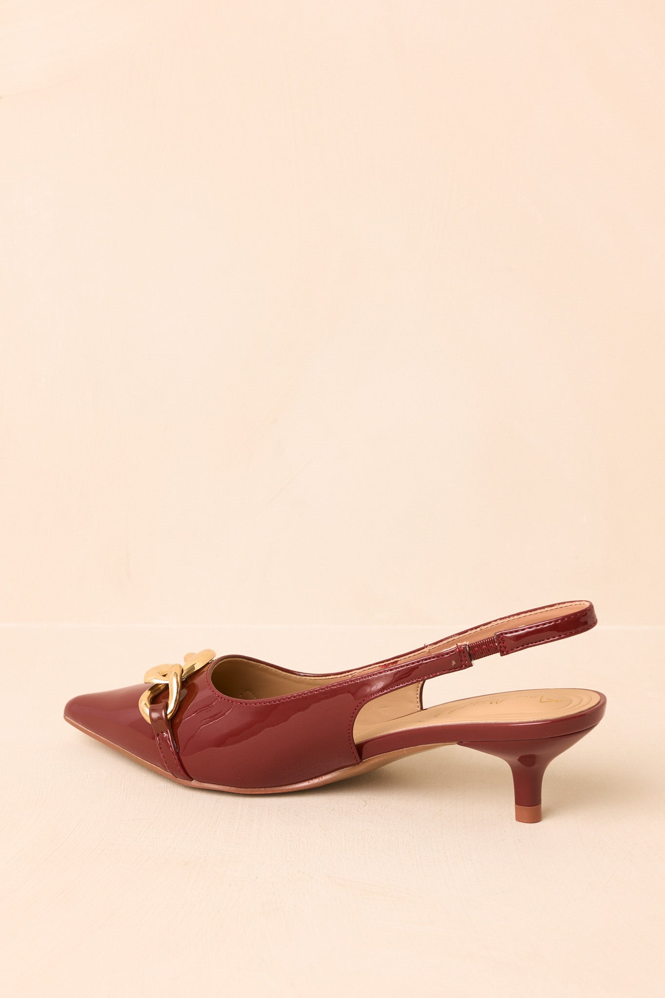 Chain of Events Sienna Patent Gold Chain Slingback Kitten Heels