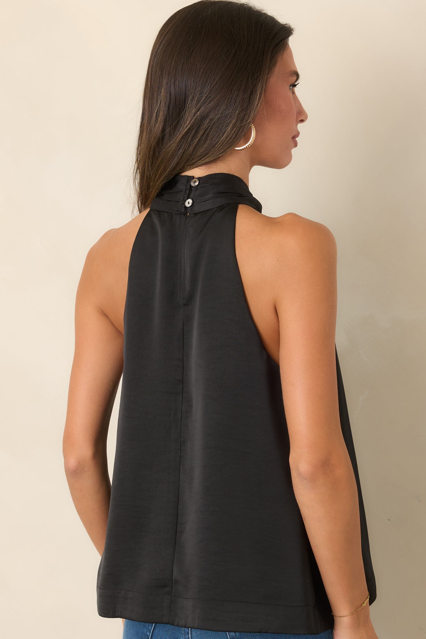Draped In Myth Black Halter Ring Detail Blouse