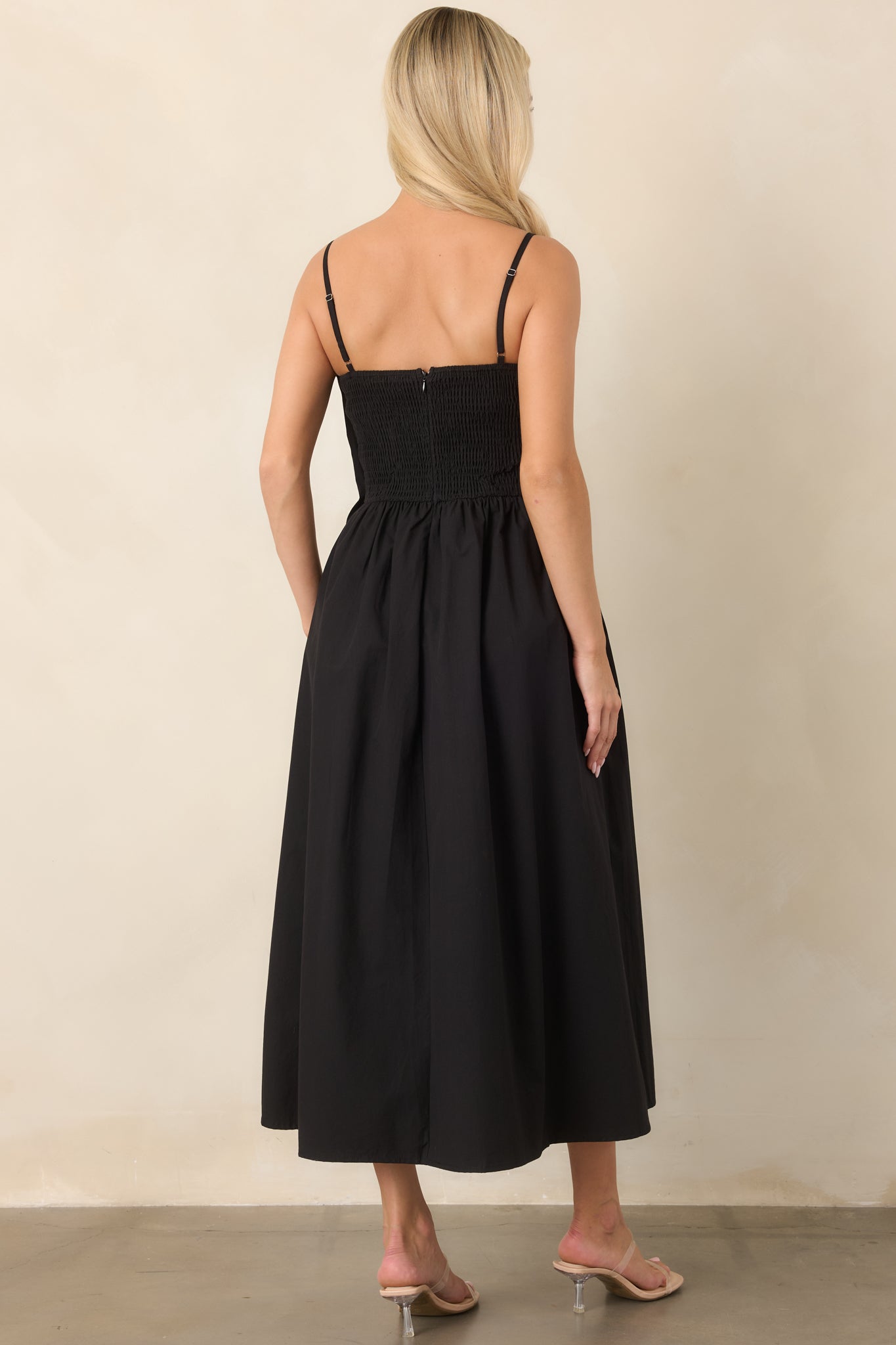 A Reason to Celebrate Black Pleated Cotton Midi Dress