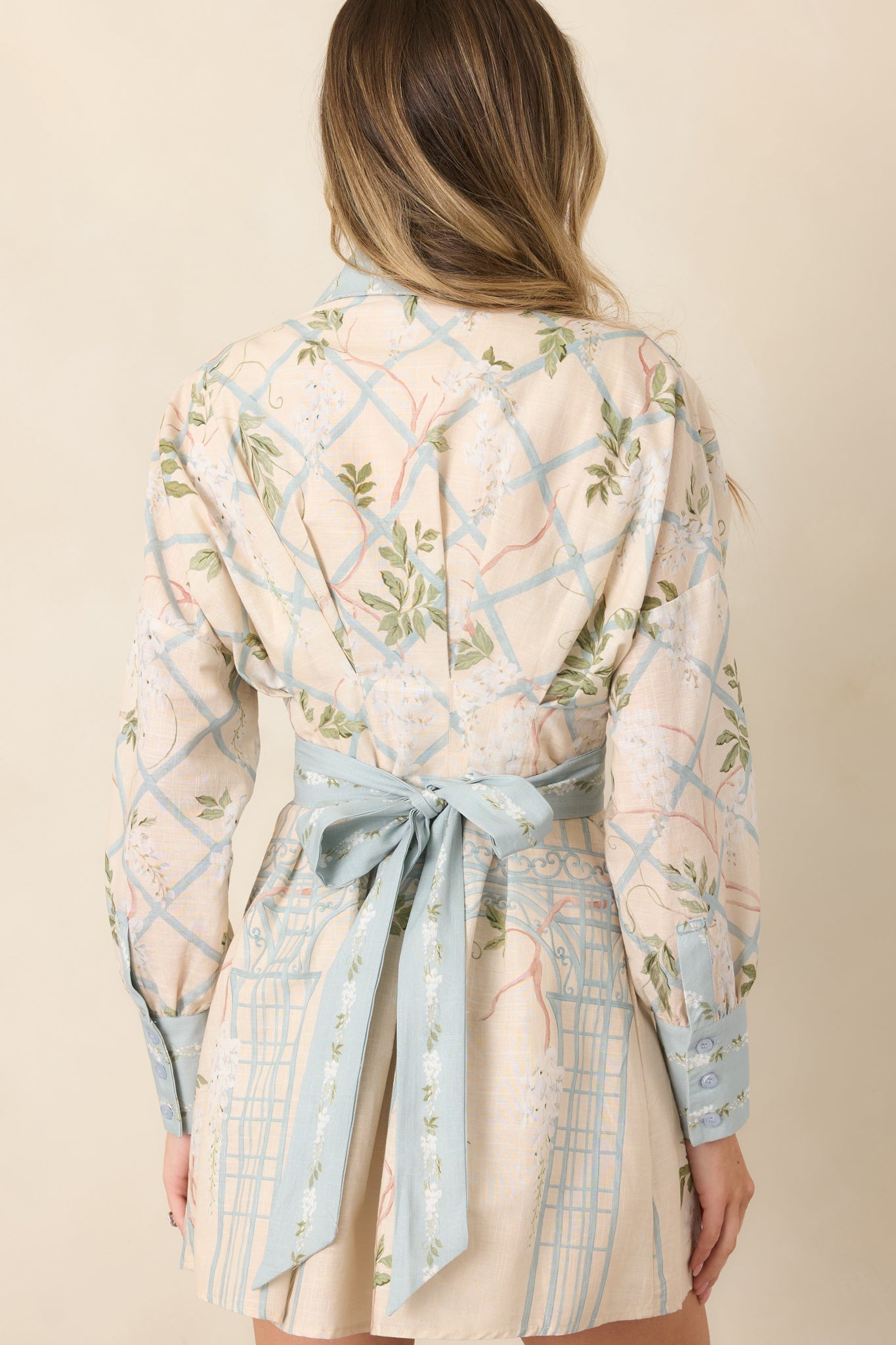 En Saison Georgina Ivory Floral Lattice Textured Mini Shirt Dress