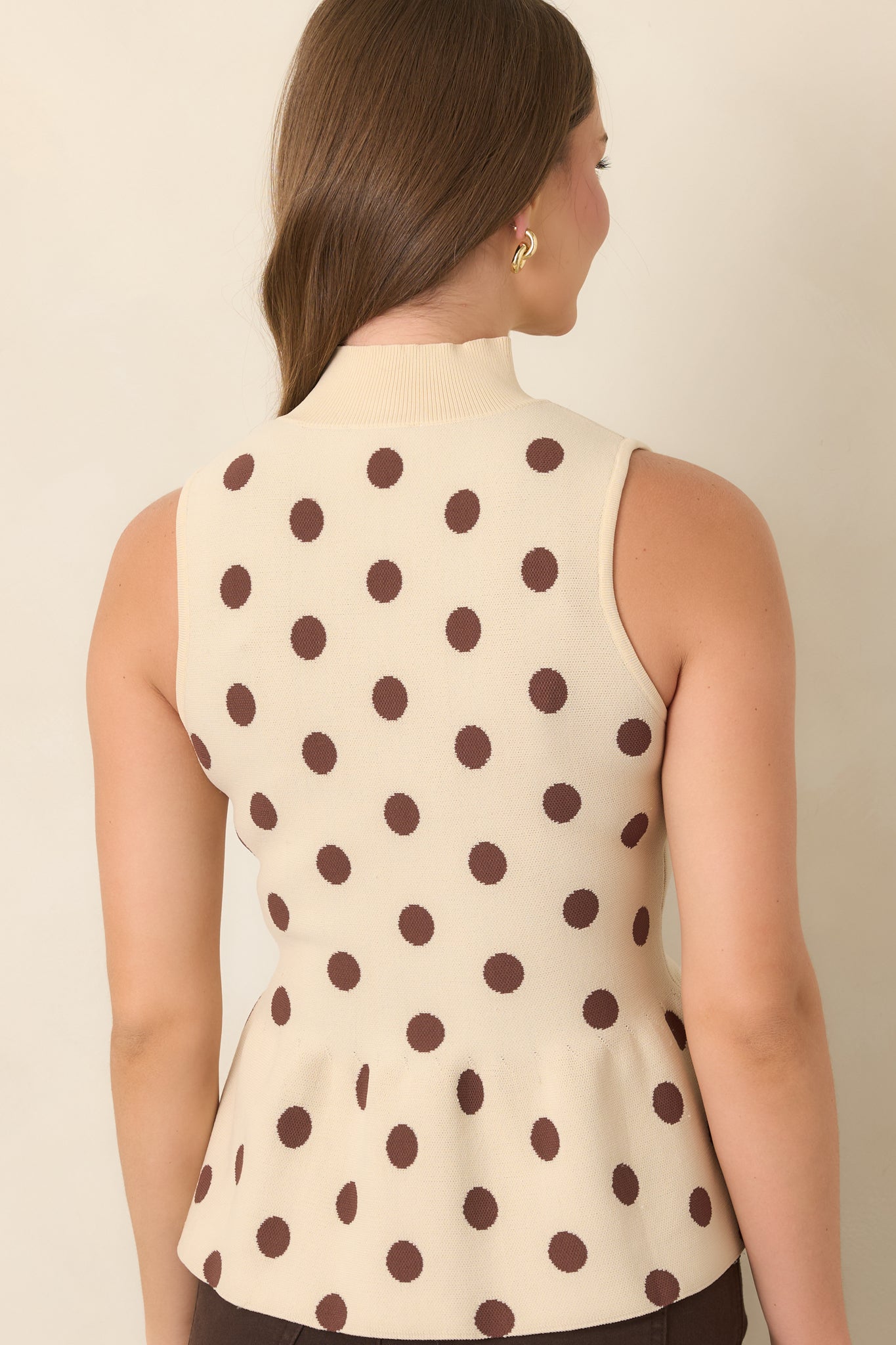 Classic Composition Ecru Polka Dot Peplum Sweater Tank