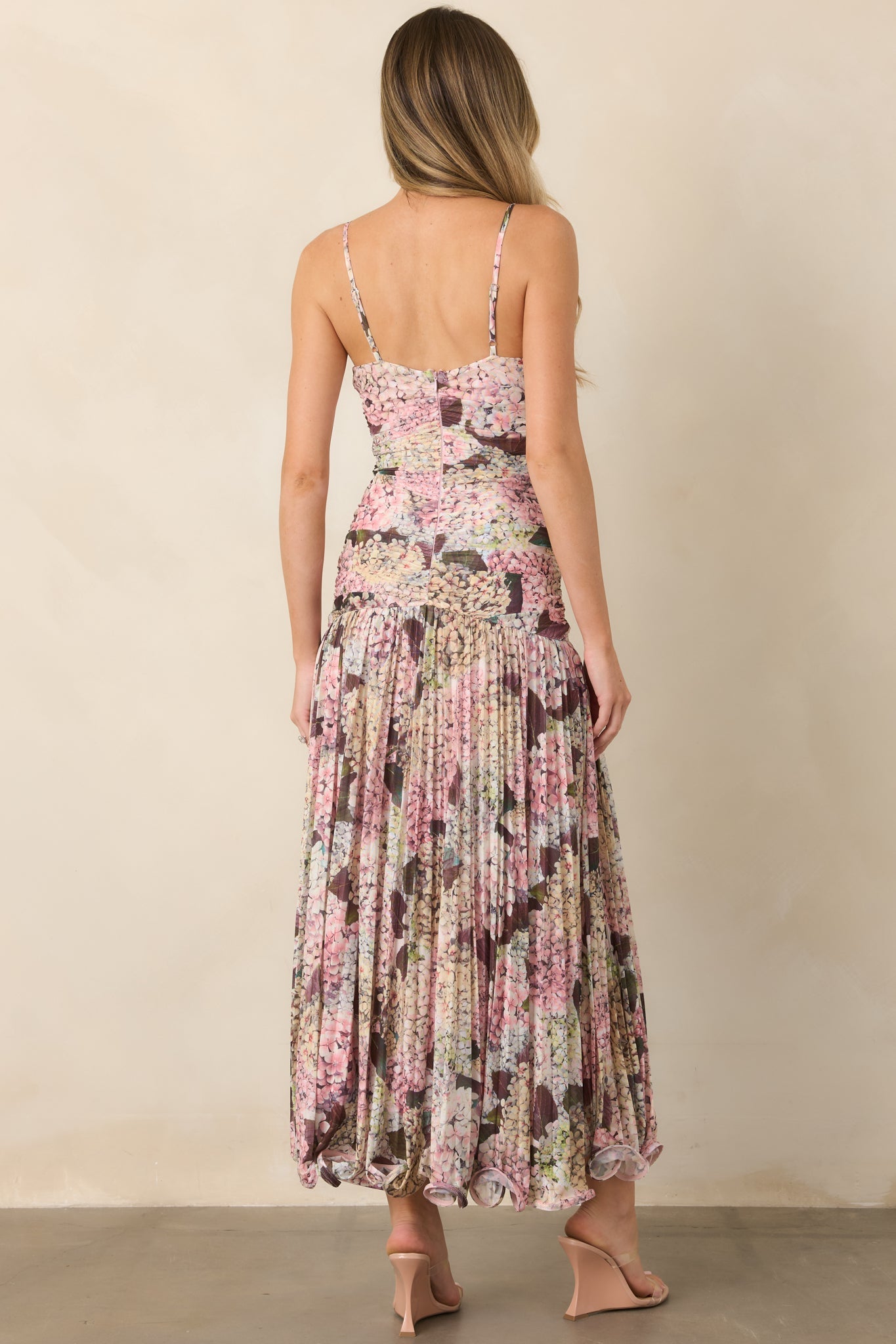 En Saison Kelsey Blush Pink Multi Floral Ruched Maxi Dress