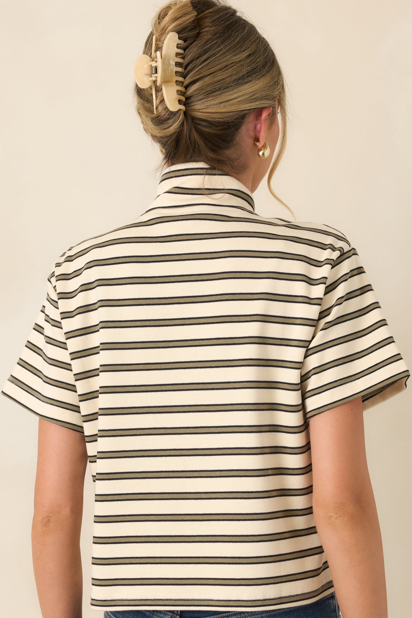Easy Company Olive & Ivory Striped Cotton Tee
