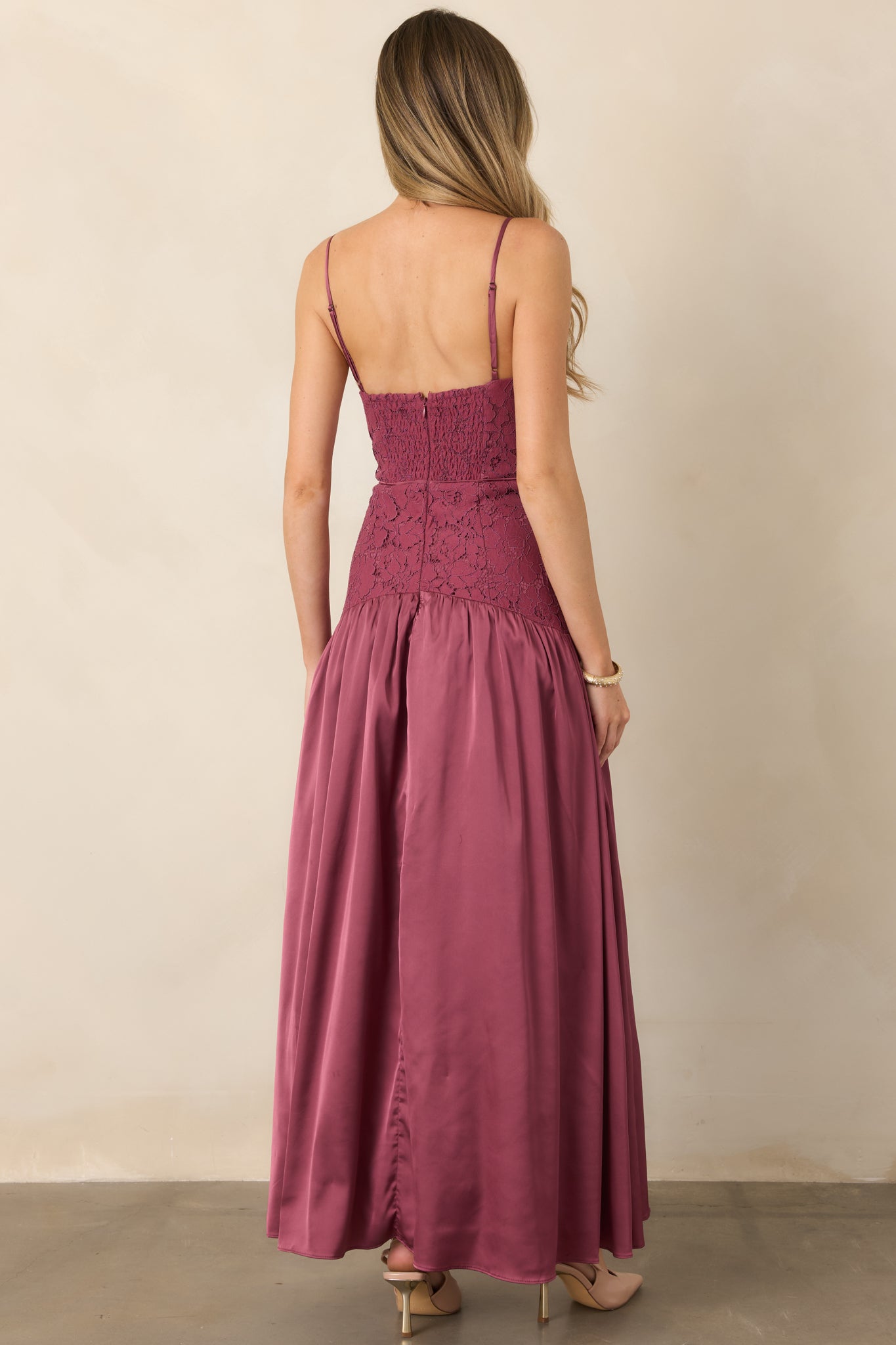 ASTR the Label Kaylani Mauve Lace Bustier Maxi Dress