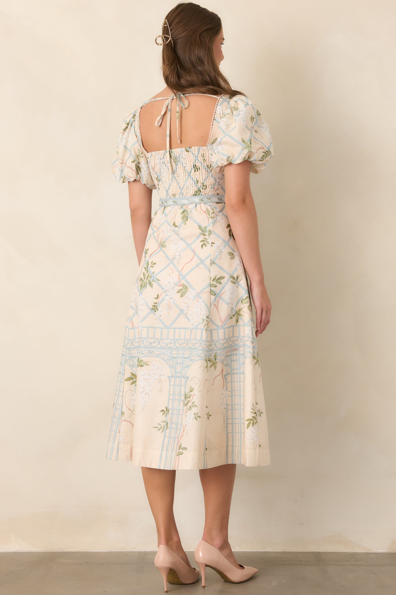 En Saison Georgina Ivory Floral Lattice Textured Midi Dress