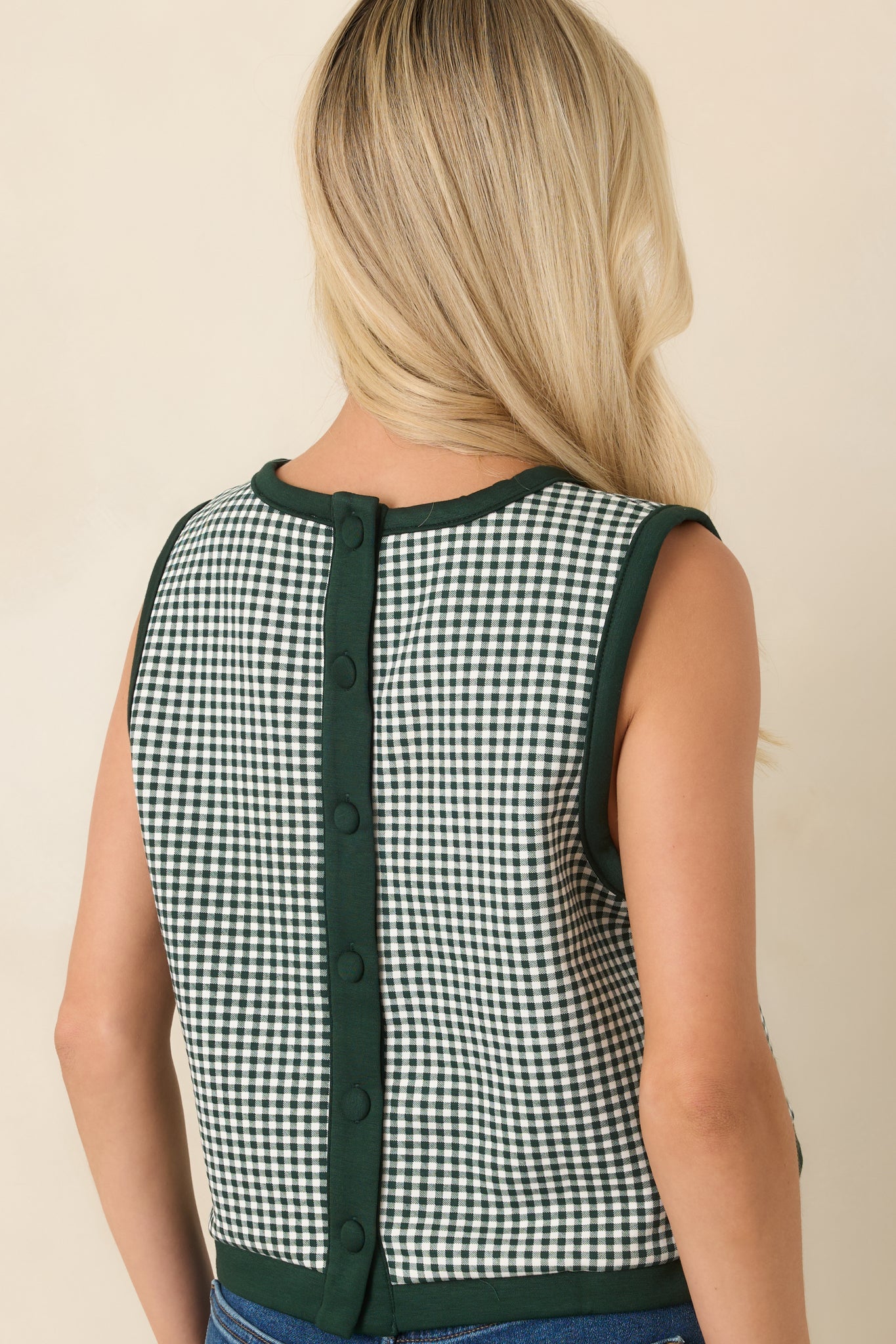 Check the Agenda Hunter Green Gingham Contrast Trim Sleeveless Top