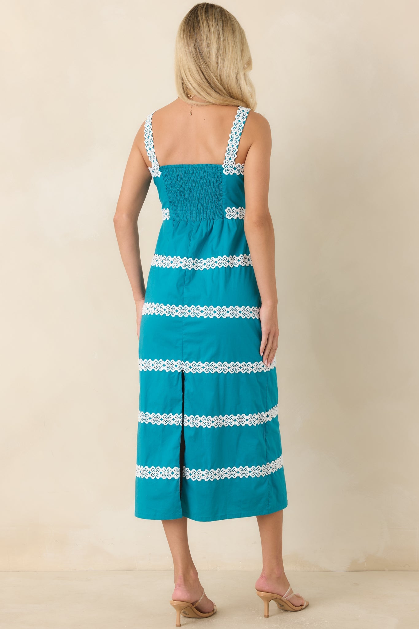 Couldn't Stay Away Teal & Ivory Floral Lace Midi Dress