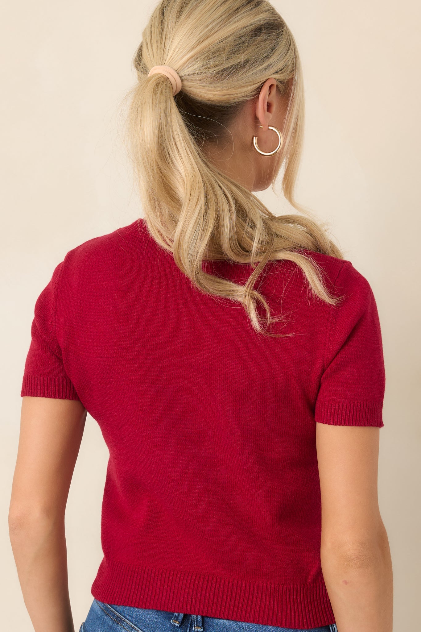 Easy Choice Red Short Sleeve Knit Sweater