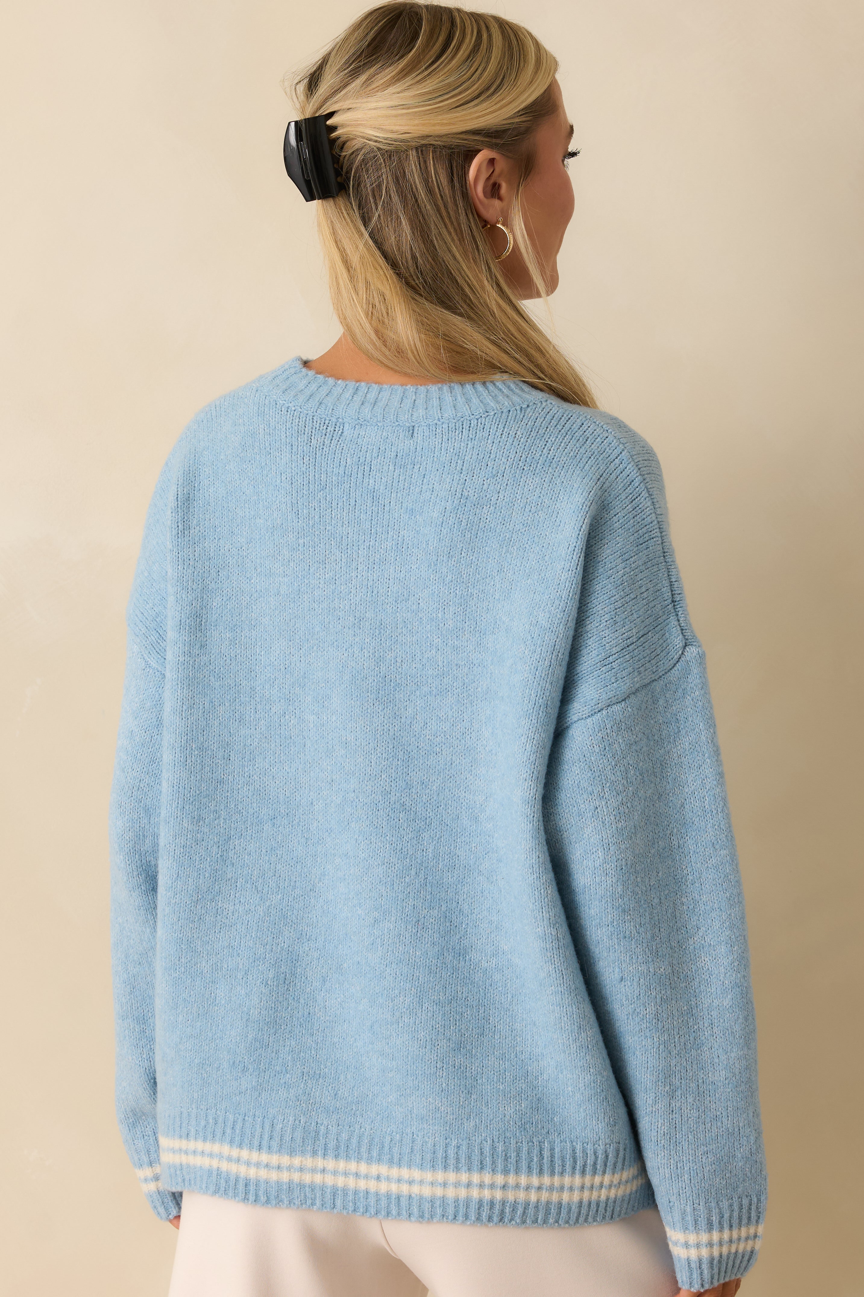 Eat Après Love Powder Blue Knit Embroidered Sweater