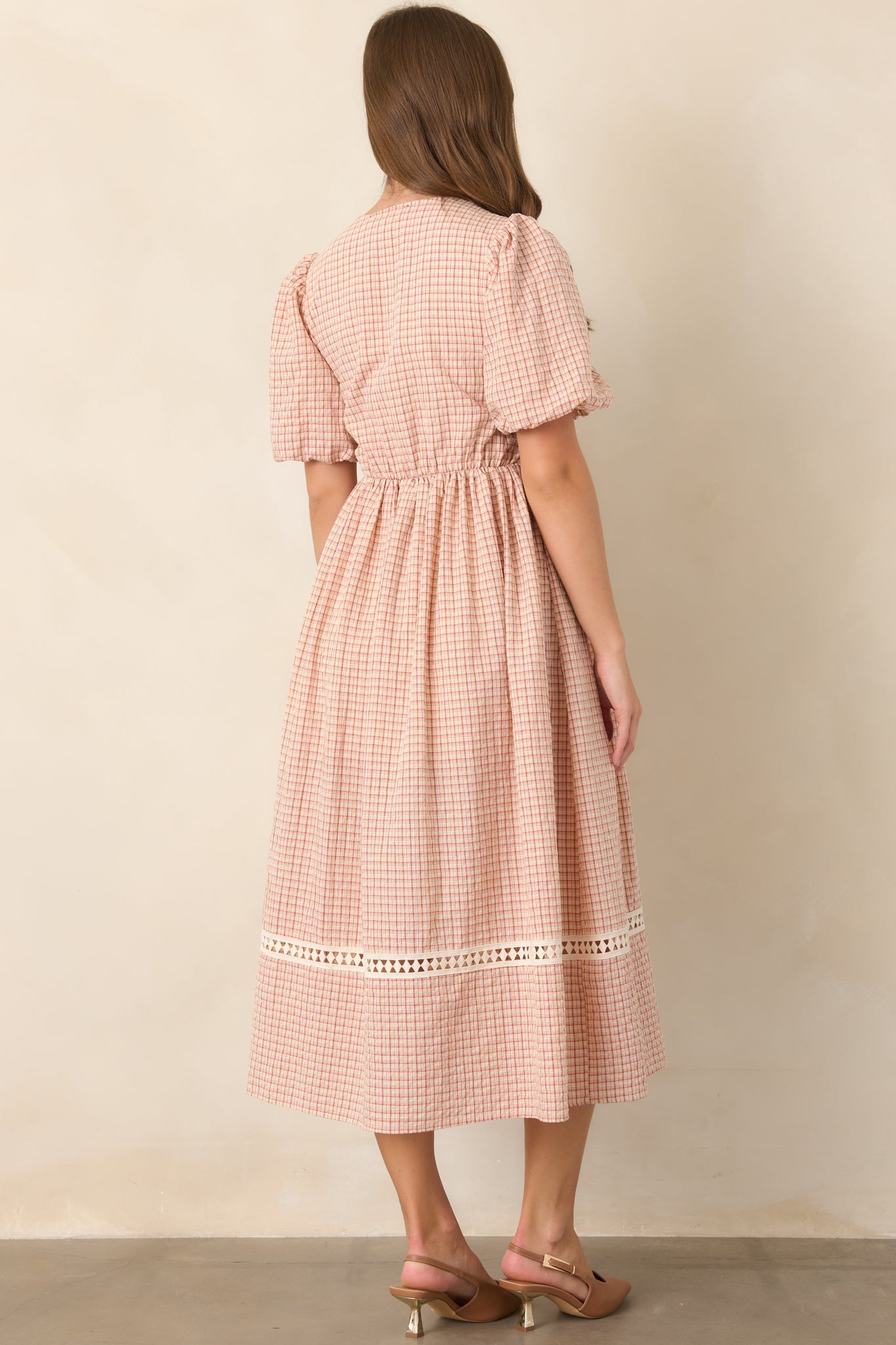 A Little Smitten Red & Beige Plaid Cotton Blend Midi Dress