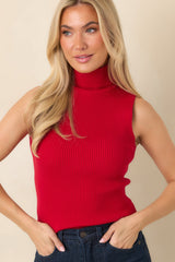 Astrid Wilco Red Essential Sleeveless Turtleneck Top