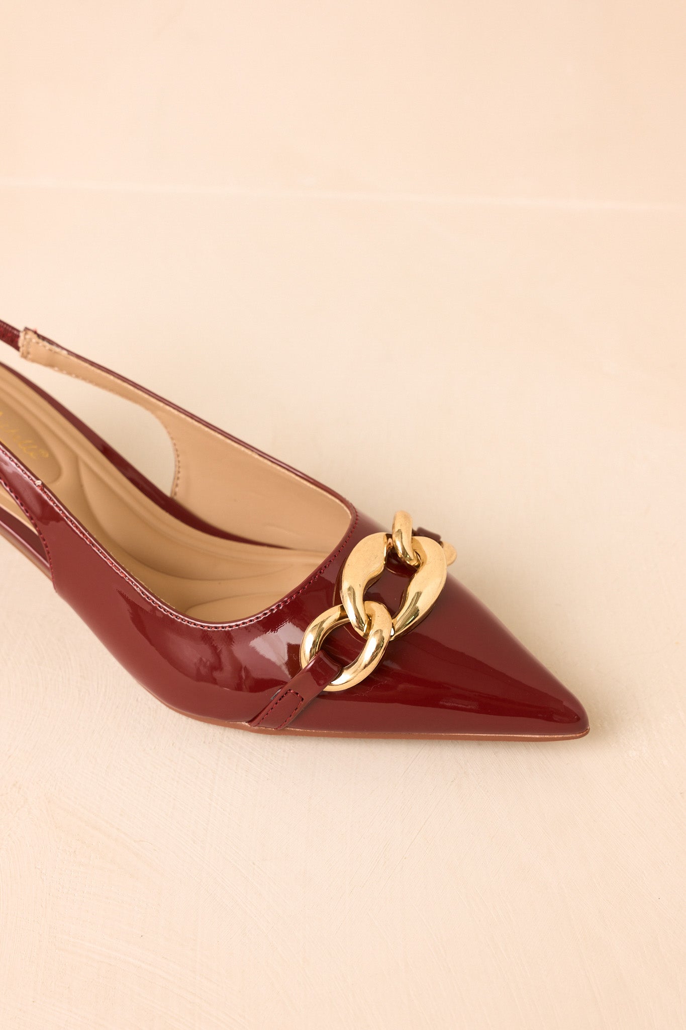 Chain of Events Sienna Patent Gold Chain Slingback Kitten Heels