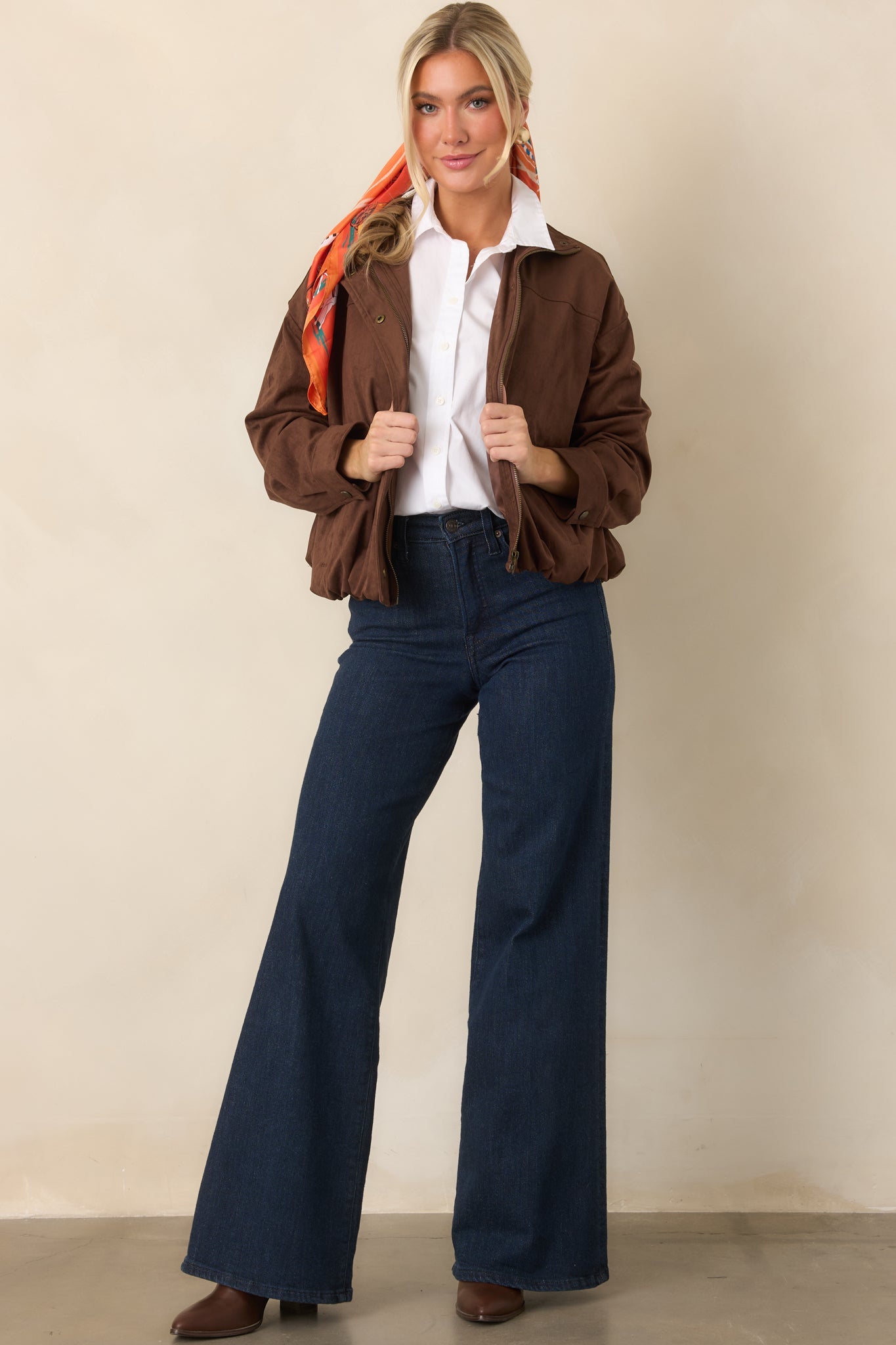 A Smooth Departure Chocolate Brown Faux Suede Bomber Jacket