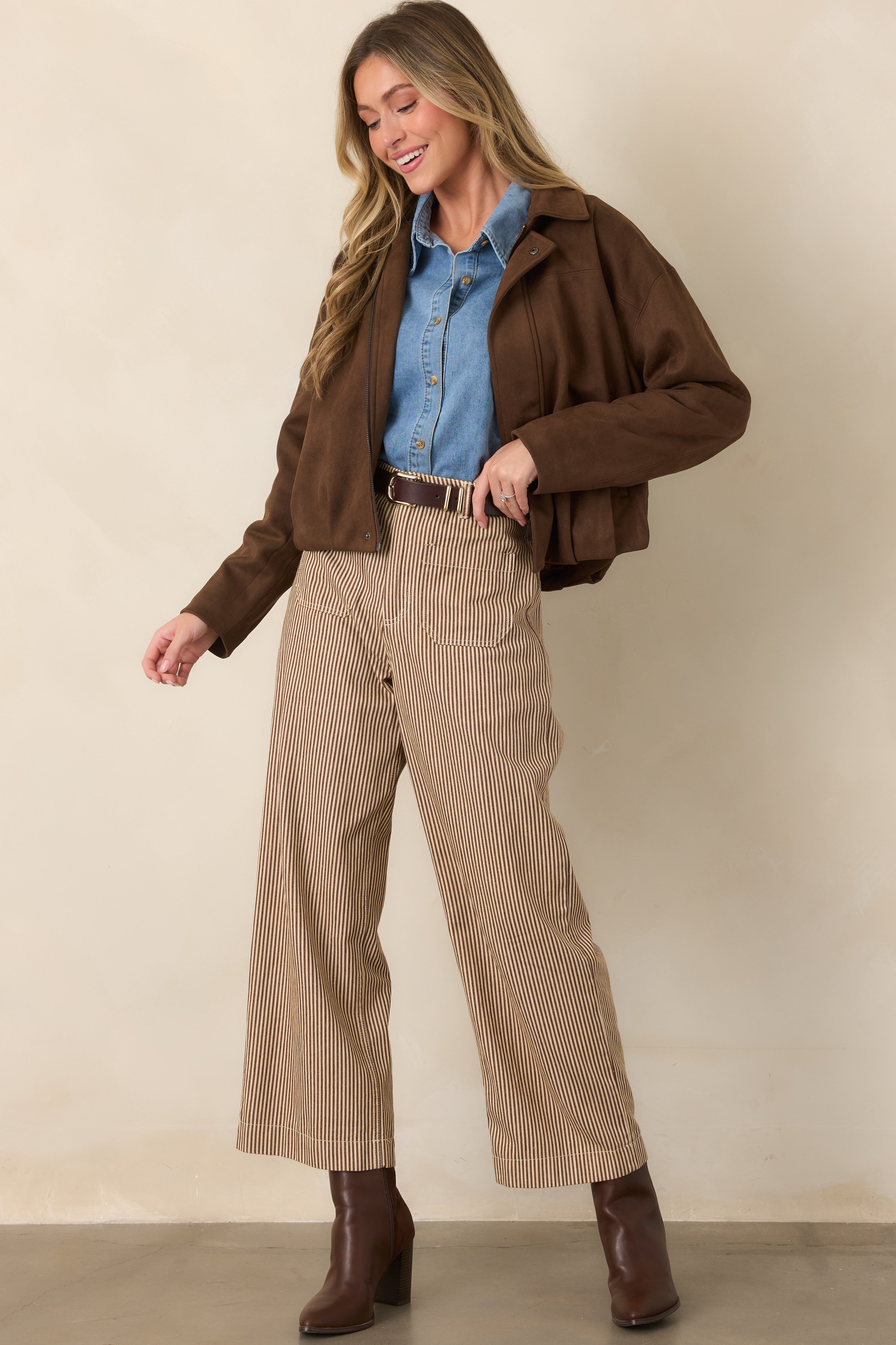 All Part of the Plan Brown Faux Suede Zip Front Jacket