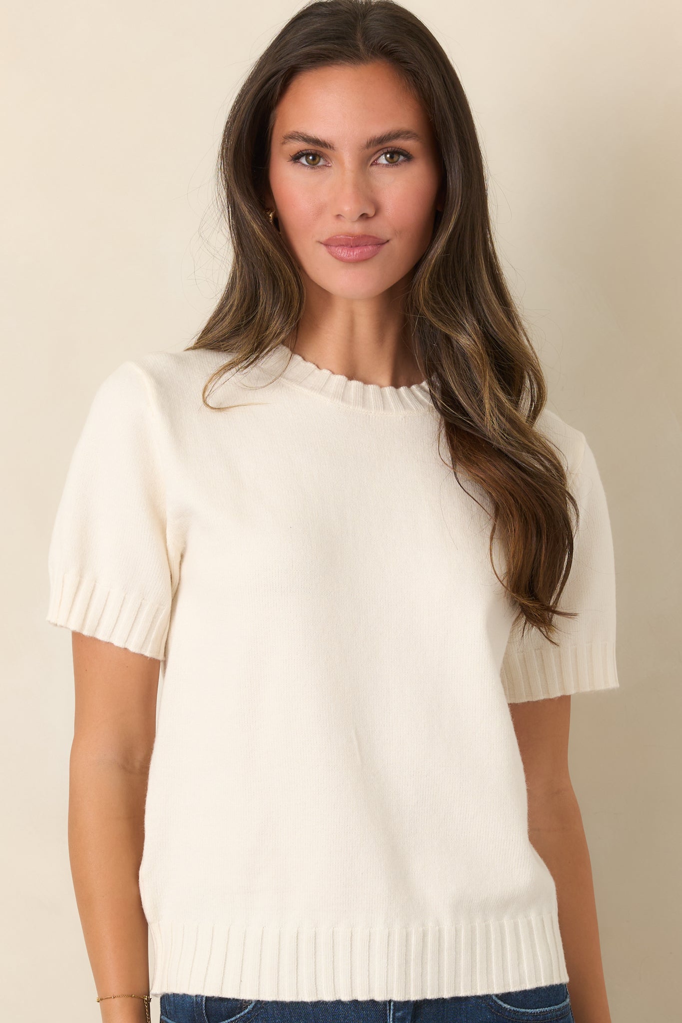 Astrid Maisie Ivory Knit Short Sleeve Sweater