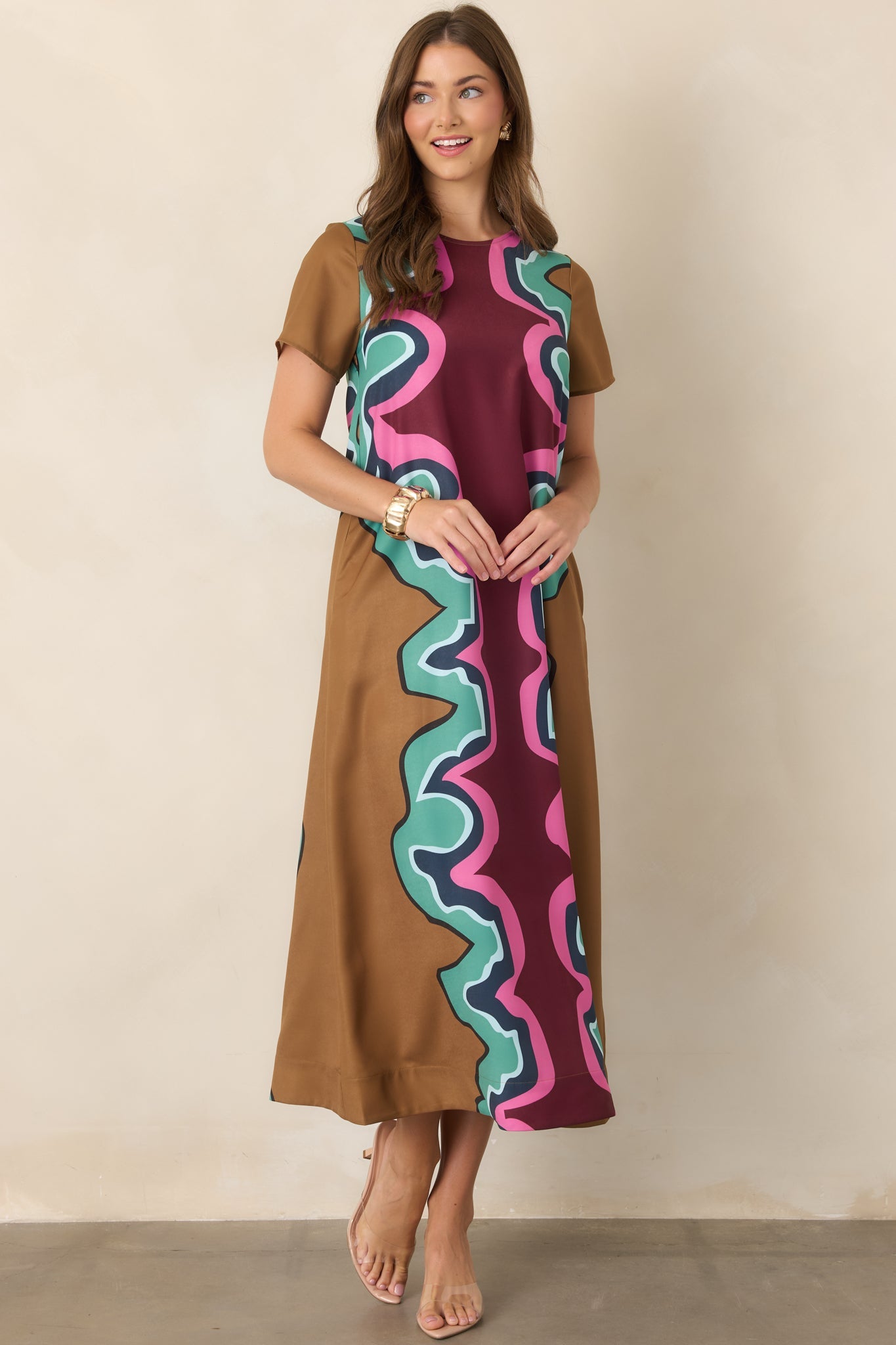 CROSBY Coco Serpentine Multi Short Sleeve Maxi Dress