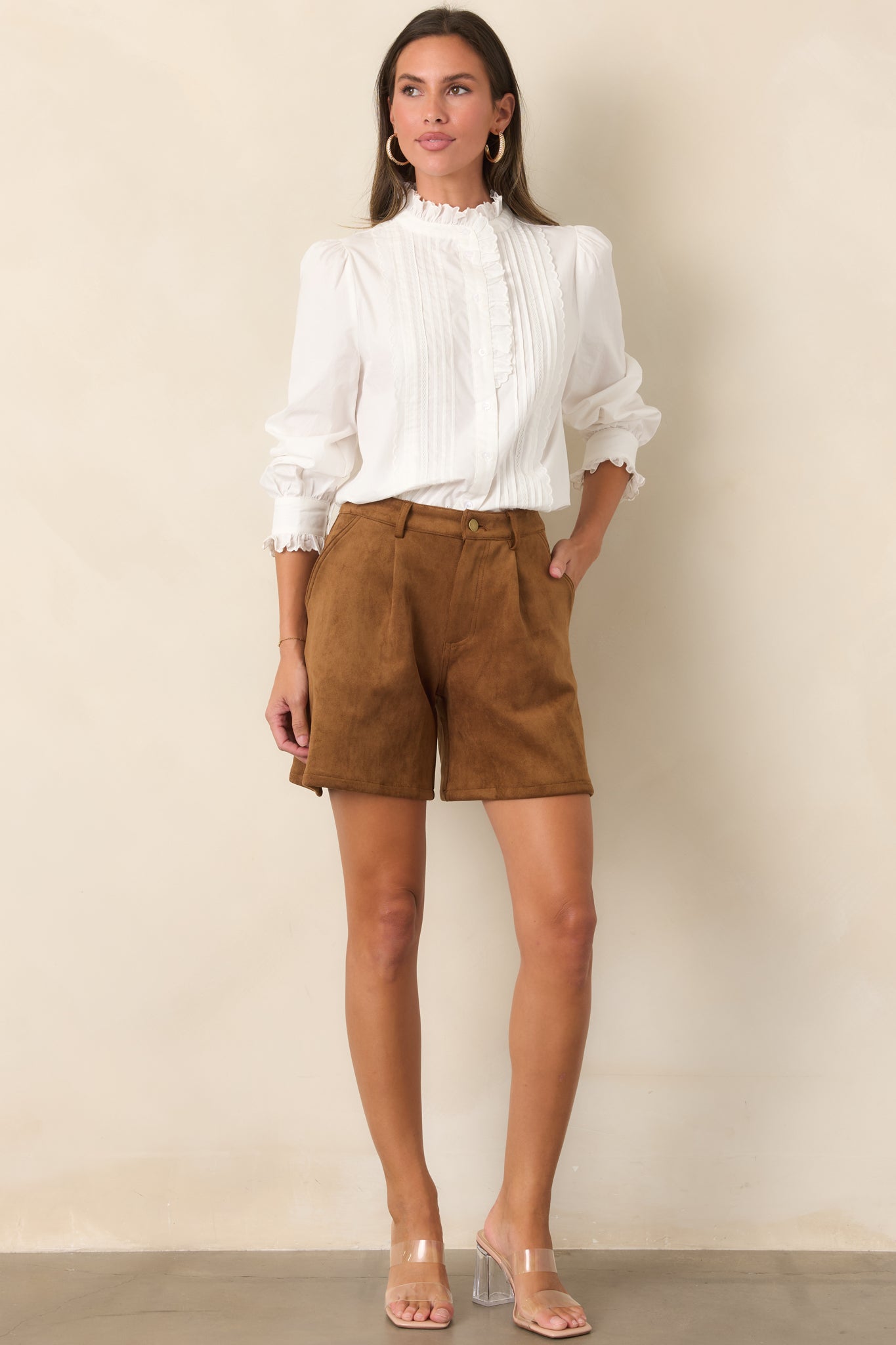 En Saison Yumi Brown Faux Suede Shorts