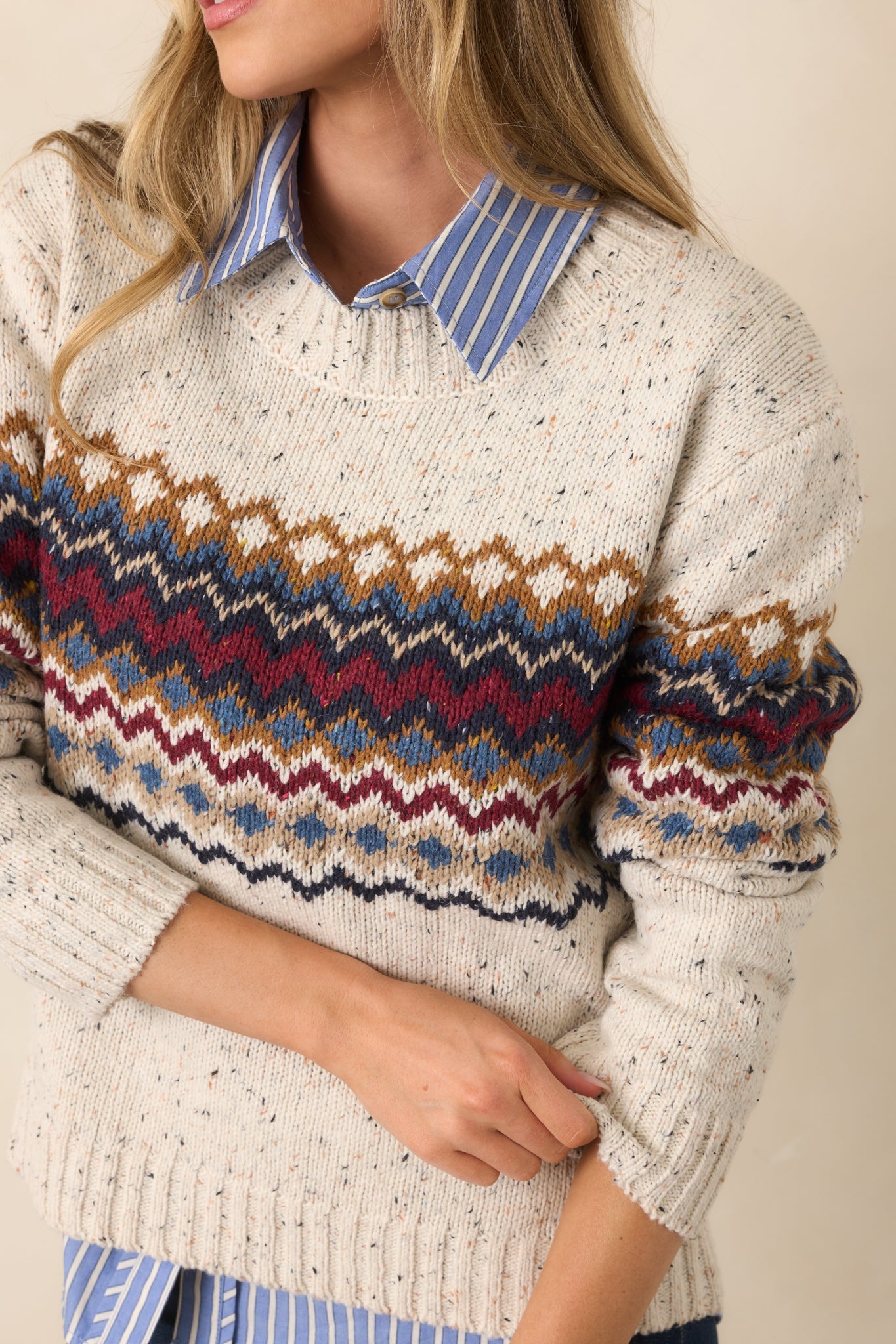 Cabin in the Forecast Natural Multi Fair Isle Knit Sweater