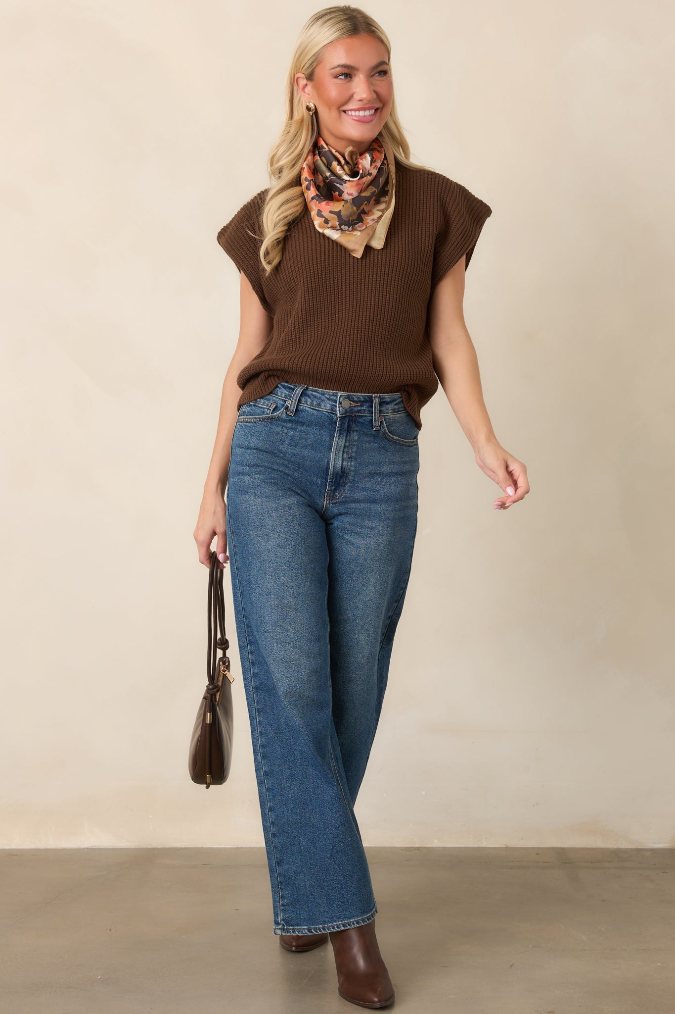 En Saison Jane Brown Mock Neck Sweater Vest