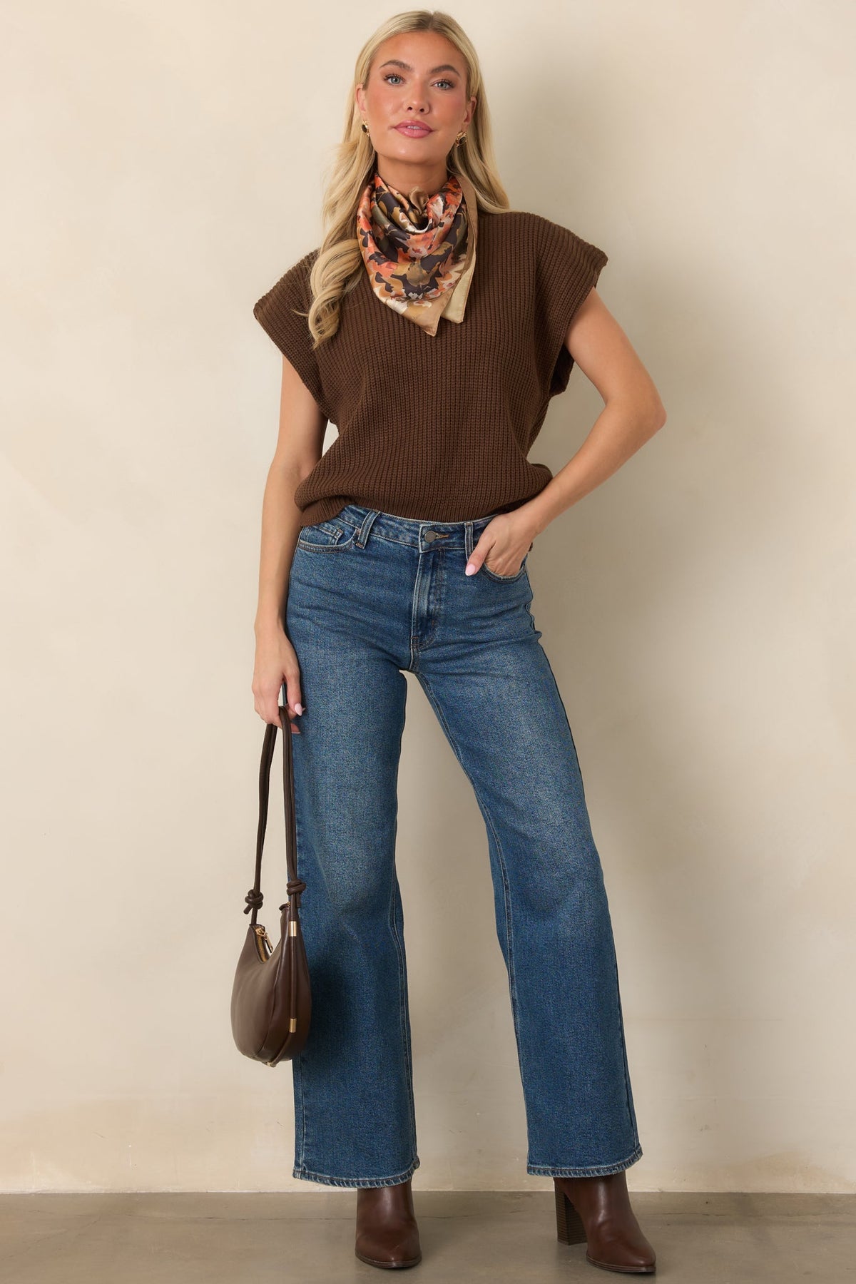 En Saison Jane Brown Mock Neck Sweater Vest